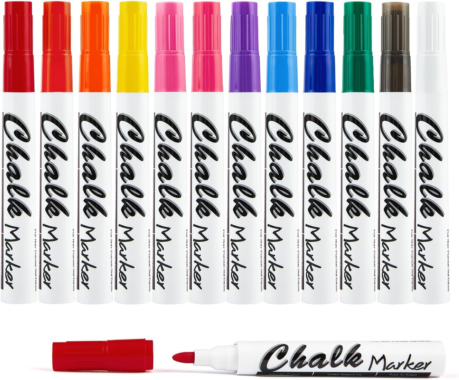 Volcanics 12 Pack Liquid Chalk Markers – 12 Bright Colors – Round Tip Wet Erase, Dust-Free, Non-Toxic, Safe Chalk Pens for Chalkboards, Glass, Windows, LED Signs