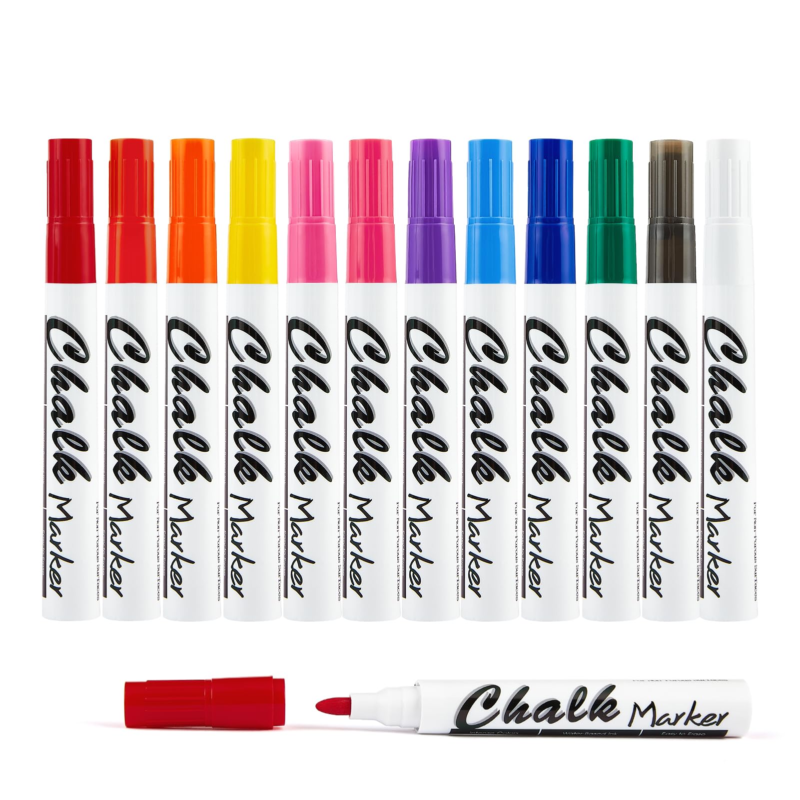 Volcanics 12 Pack Liquid Chalk Markers – 12 Bright Colors – Round Tip Wet Erase, Dust-Free, Non-Toxic, Safe Chalk Pens for Chalkboards, Glass, Windows, LED Signs