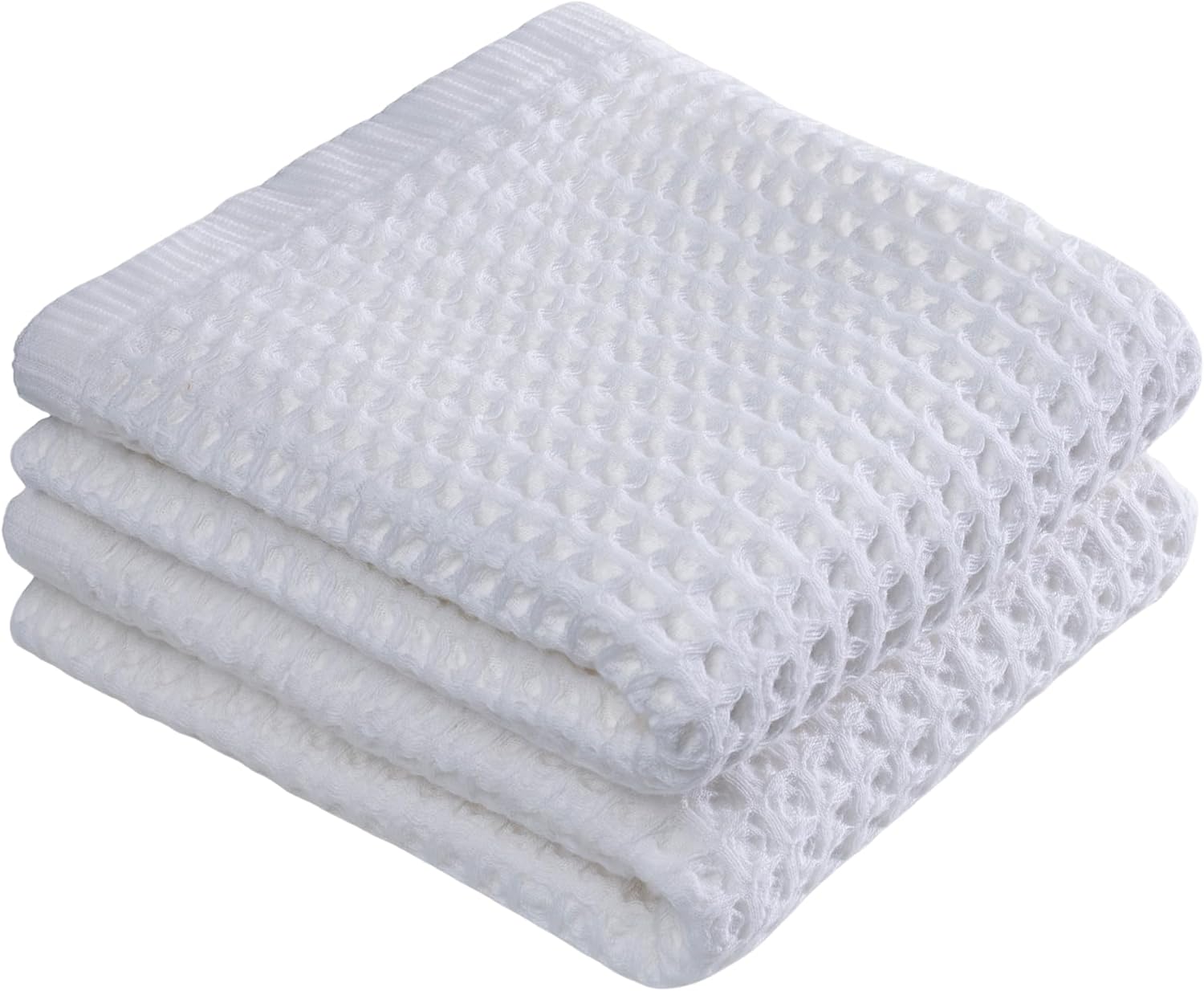 DEMMEX Organic Cotton Waffle Turkish Hand Towels for Bathroom & Kitchen, Large 20x30 in, 100% Oeko-TEX Certified Ultra Soft Turkish Cotton, Lightweight Quick Dry Waffle Weave, Set 2 (Crisp White)