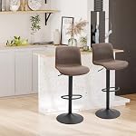 HOMCOM Bar Stools Set of 2, Swivel Counter Height Bar Stools with Adjustable Height and Footrest, PU Leather Upholstered Kitchen Stool for Breakfast Bar, Brown