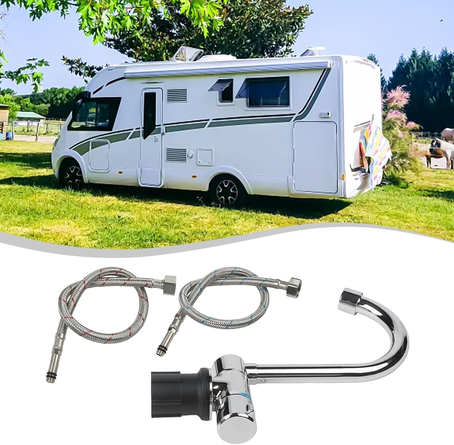 Fold Down RV Faucet, Camper Kitchen Sink Tap, All Copper Chrome Plated, 360 Degree Rotation, Hot and Cold Mixer for Motorhome, Yacht, Bar Counter, Spac