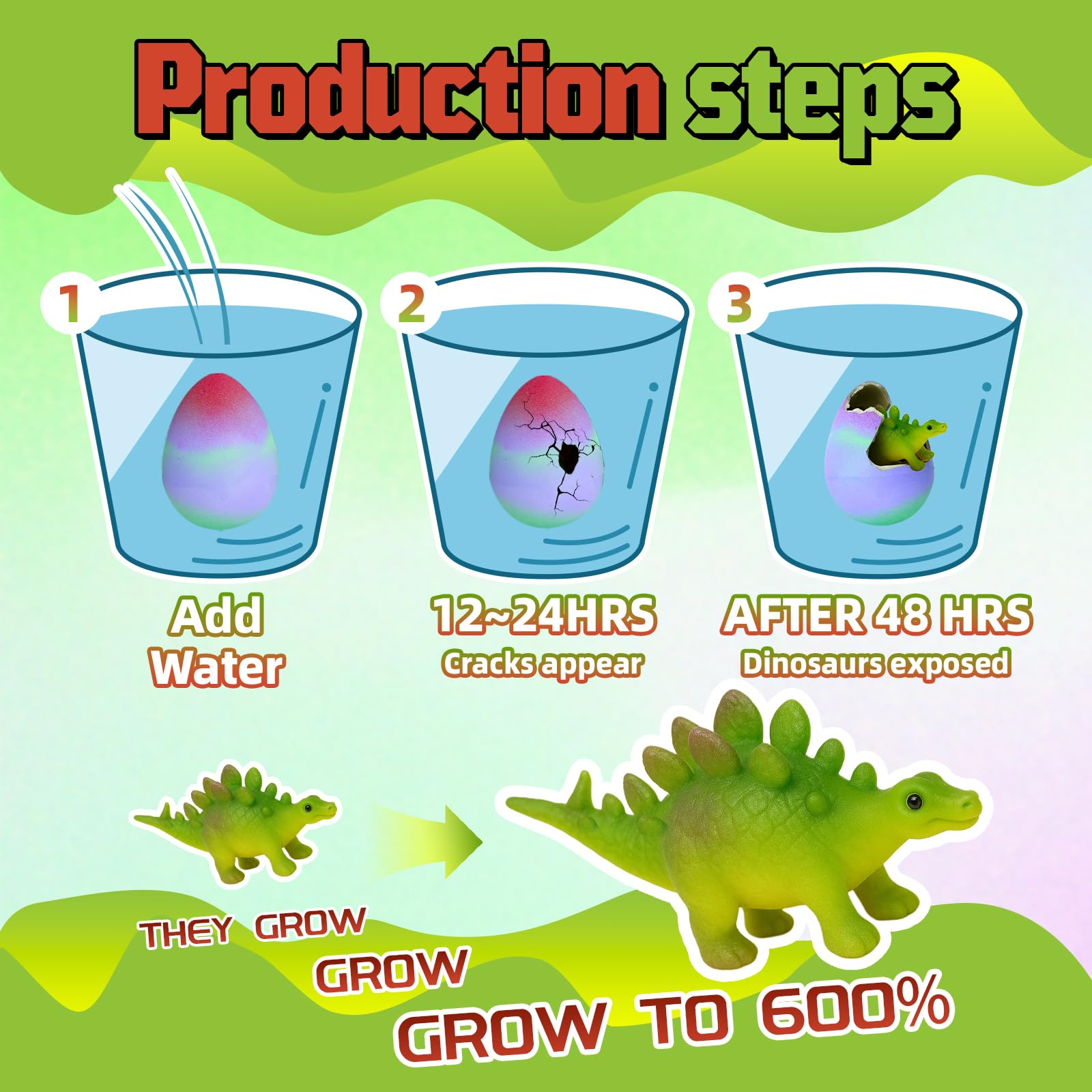 Flavery Dinosaur Hatching Surprise Eggs for Kids, 6 Pack, Grows 600%, Dino Egg Toys for Boys & Girls - Image 3
