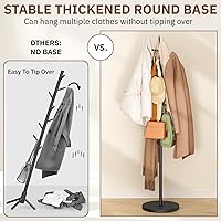 Vista 2 de MISSLO Perchero resistente independiente de 4 tamaños ajustables con base de madera estable, soporte de pie con 6 ganchos para colgar ropa, árbol