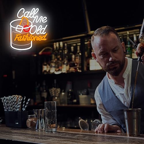 Miniatura 6 de Letrero de neón con texto en inglés Call Me Old Fashioned para decoración de pared, regulable, bar, bar, cóctel, luz de neón para hombres, papá,