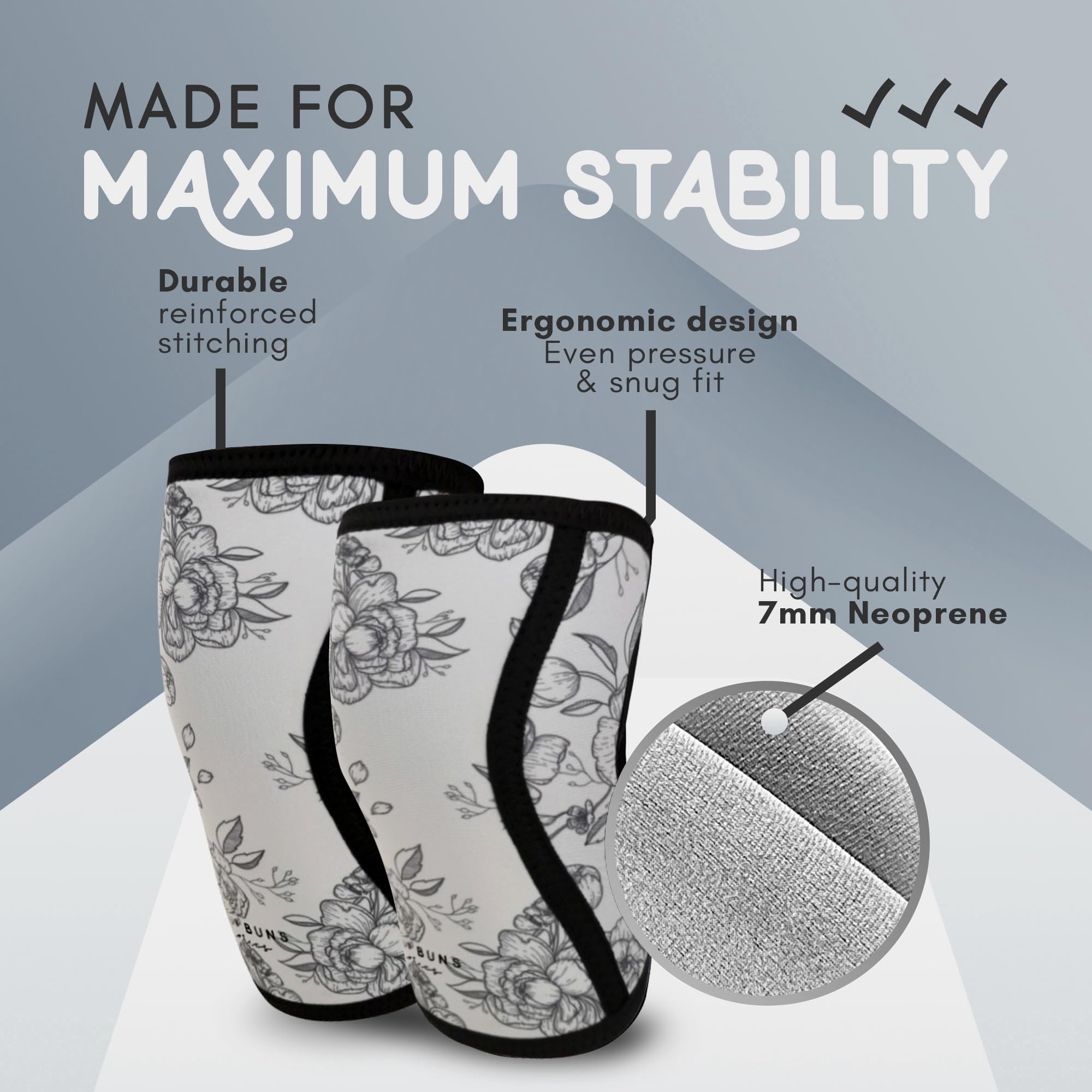 Mighty Buns 7mm Neoprene Knee Sleeves Peonies V2 XX-Large (1 Pair) - Cute High Performance Knee Sleeves, Knee Compression & Support for Weightlifting, Powerlifting, Squatting for Women and Men