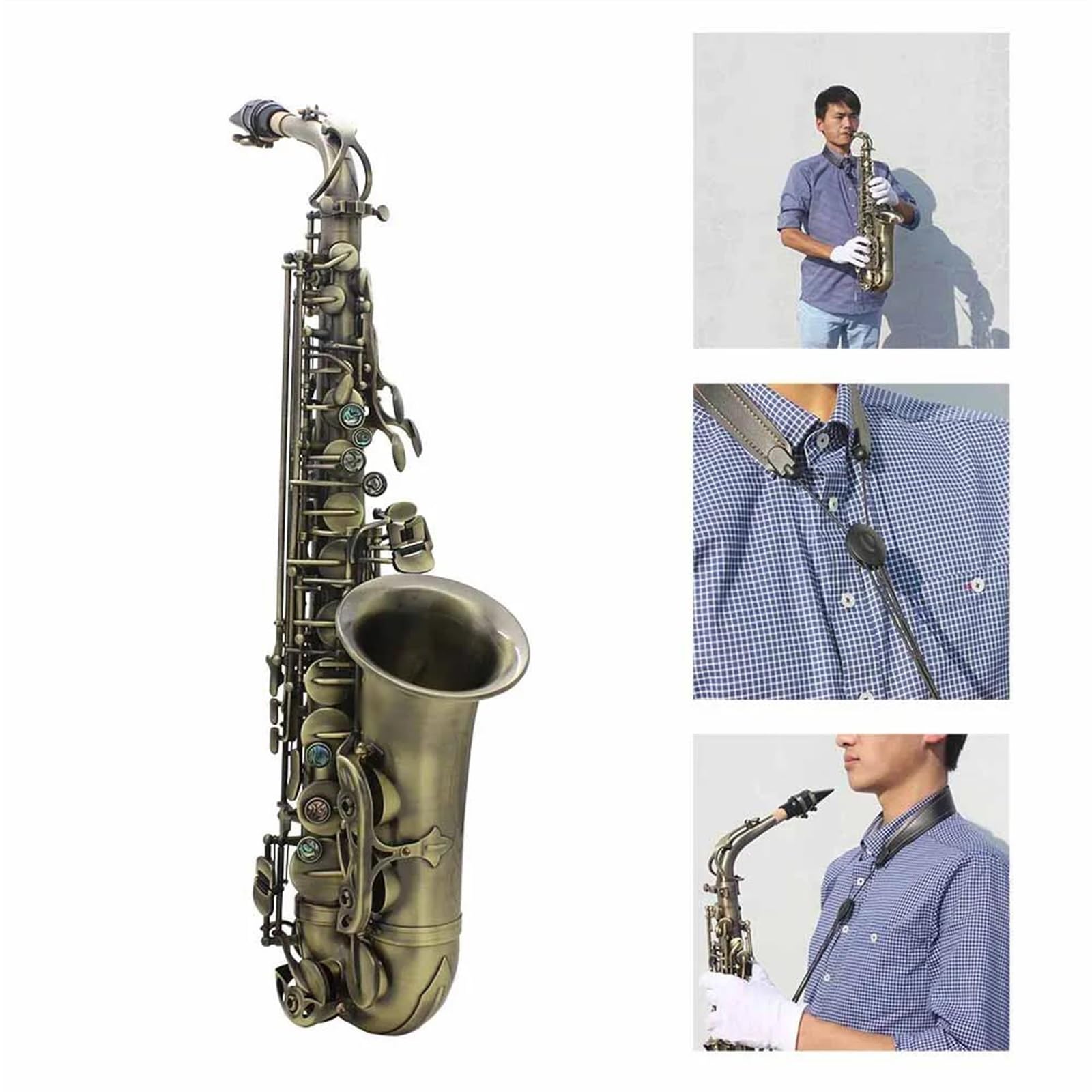 Saksofon Antyczne Wykończenie Bend Eb E-płaski Saksofon Altowy Sax Carve Pattern Saksofon Eb Saksofon Altowy