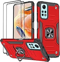 KANSi Hülle für Xiaomi Redmi Note 12 Pro 4G / Redmi Note 11 Pro 5G/4G, Schutzfolie [2 Stück] Silikon TPU Hart PC Handy Hüllen 360 Grad Drehbar Ringhalter Bumper Stoßdämpfung Schutzhülle - Rote
