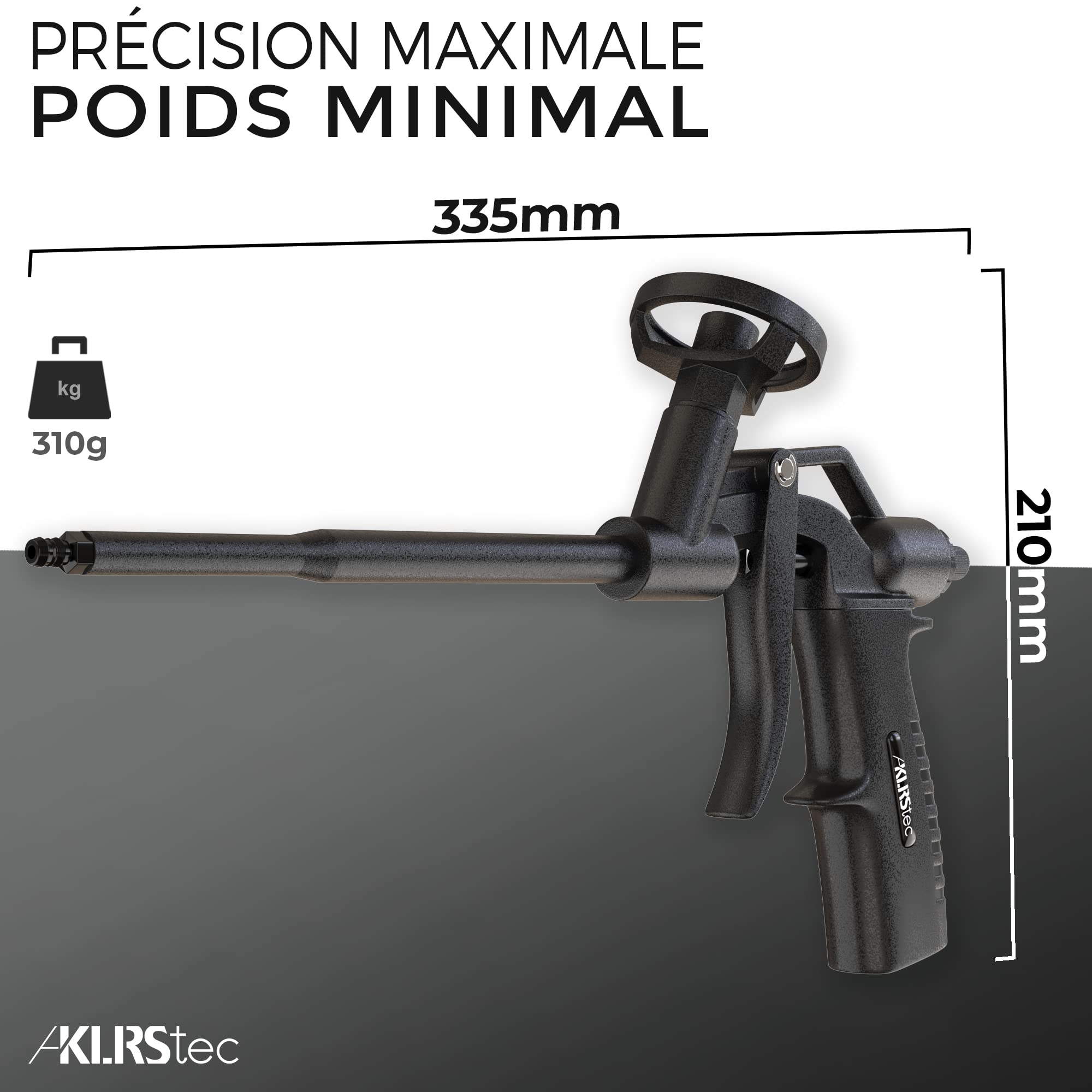 KLRStec® PREMIUM Pistolet mousse expansive revêtu de téflon [PTFE] Pistolet mousse polyurethane I Pistolet pour mousse expansive de construction (accessoires inclus)