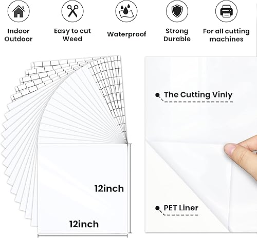 Miniatura 2 de White Permanent Vinyl, 12" x 12" Permanent Adhesive Sheets, 15 Adhesive Vinyl Sheets & 5 Transfer Tape Permanent, Glossy & Waterproof Sheets