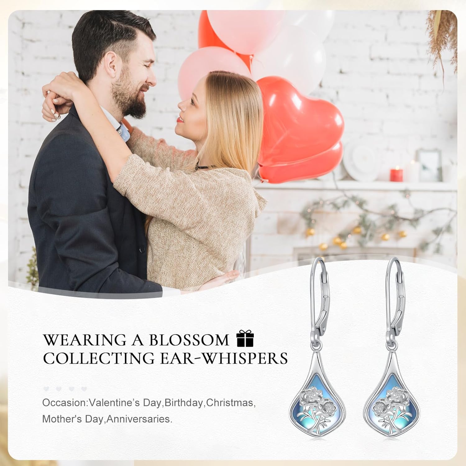 925 Sterling Silver Flower Moonstone Earrings, Moonstone Dangle Drop Hoop Earrings,Elegant Earrings Jewelry Gift for Women - Image 2