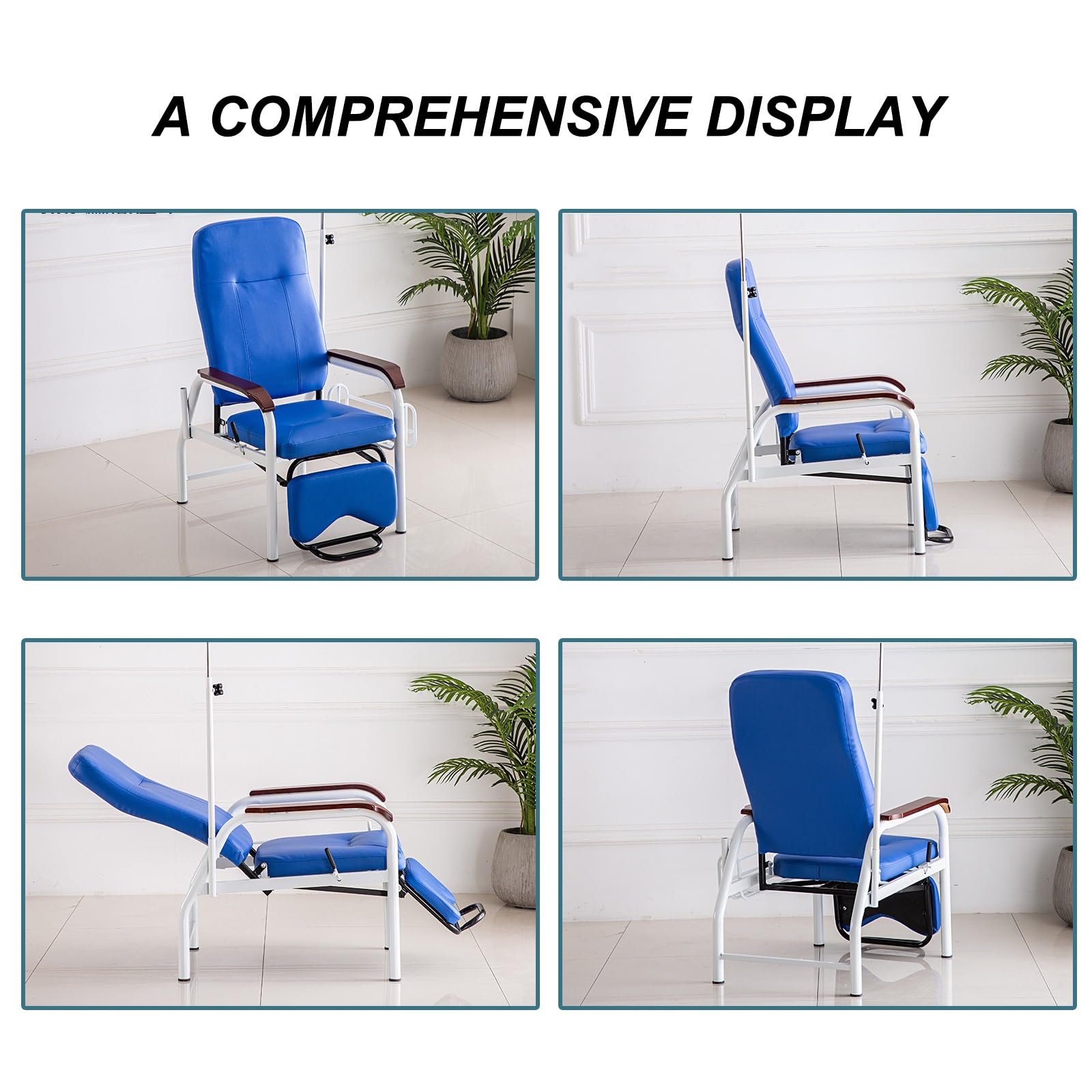 Fotel Infuzyjny ze Stojakiem na Kroplówkę, Regulowany Rozkładany Fotel Medyczny, Ergonomiczny Fotel do Transfuzji do Szpitali, Klinik i Opieki Domowej(Green)