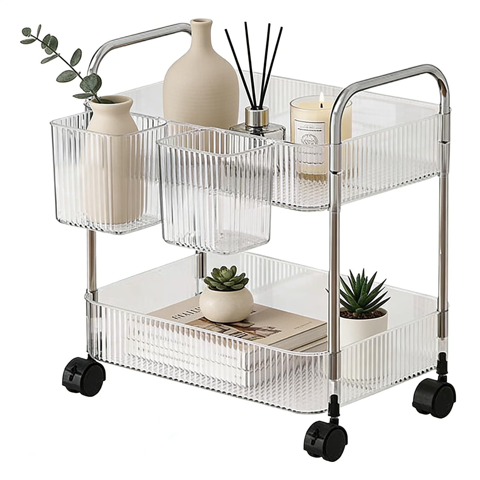 Chariot multifonction à roulettes en acrylique transparent multicouche pour rangement maison
