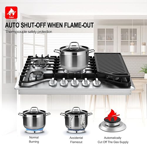 Miniatura 6 de GASLAND PRO GH2305SF - Estufa de gas de 30 pulgadas, estufa de propano de 5 quemadores, cocina convertible de NG/LPG integrada, encimera de gas