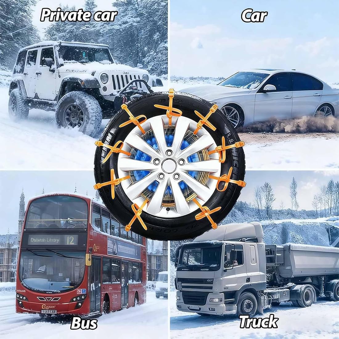 Temporary Tire Straps, Zip Tie Snow Chains, Universal Reusable Anti-Skid Nylon Tire Chains, Emergency Traction Cables for Cars Suvs Trucks for Snow Ice Mud (40PCS)