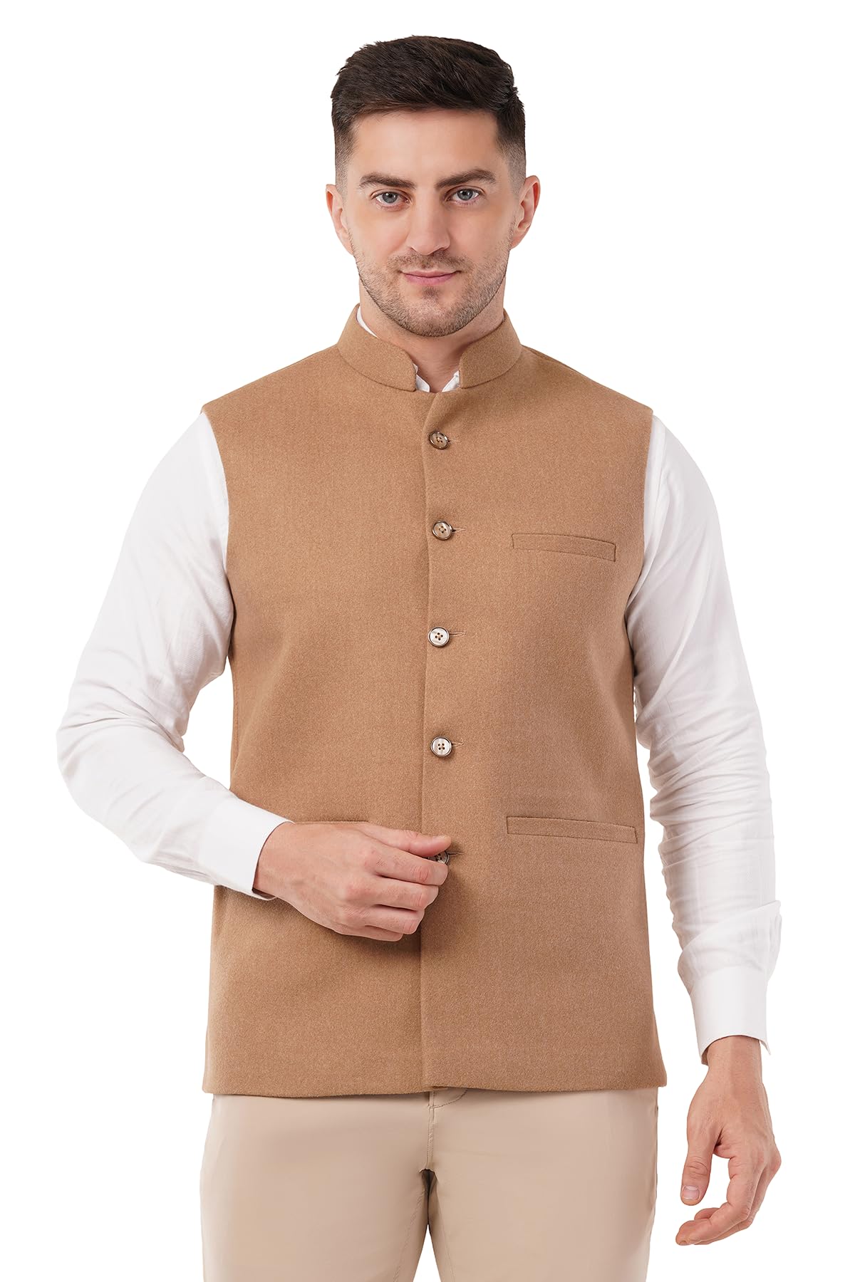 Tweed Wool Nehru Jacket for Men | Ethnic Modi Waistcoat | Sleeveless Bandhgala Jacket