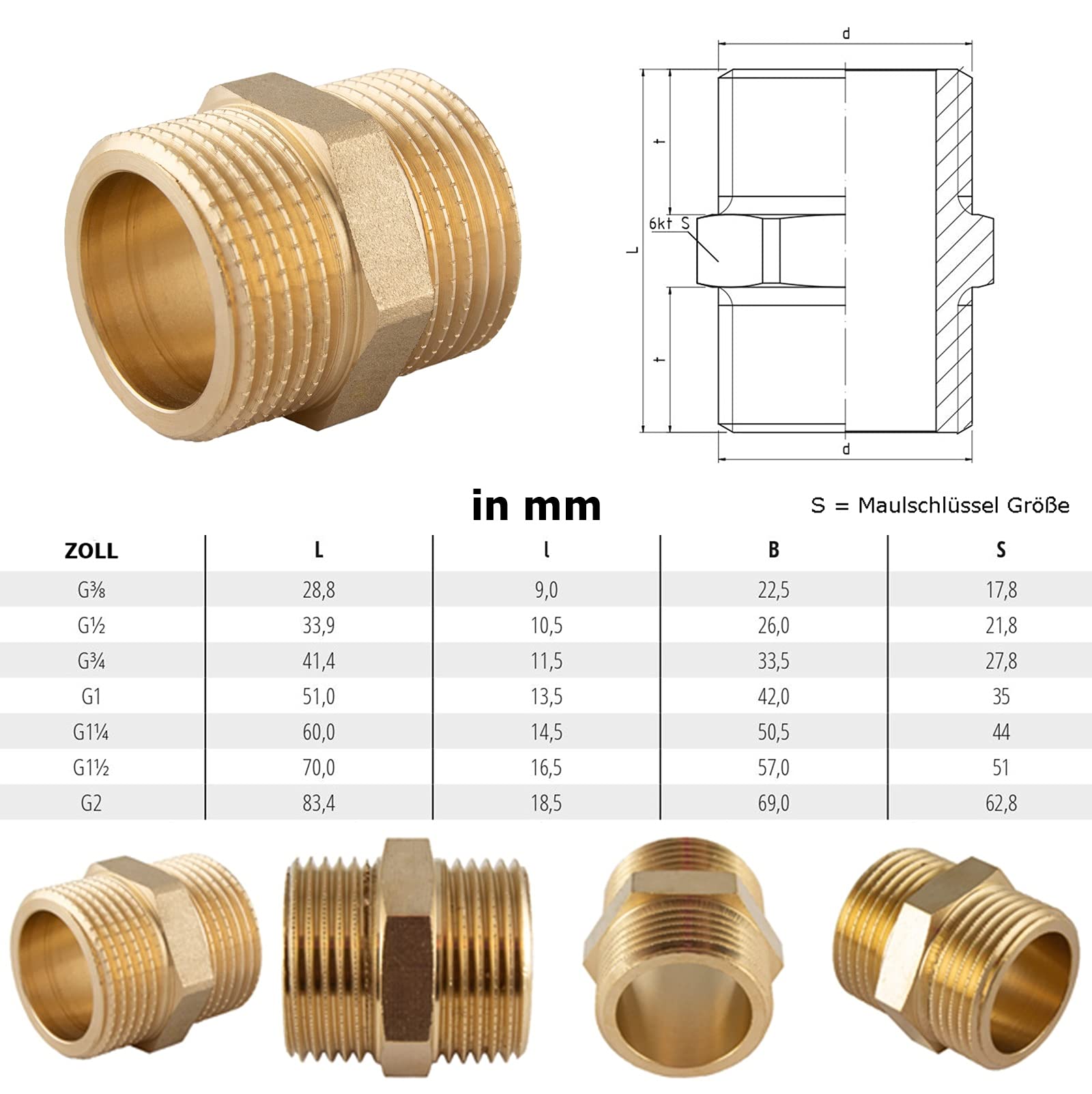 Generico-Nuova Barb Ottone Raccordo BSP Accoppiatore / Connettore 3/4 Male BSPP x 3/4(19mm) Hose ID Gas(confezione da 25