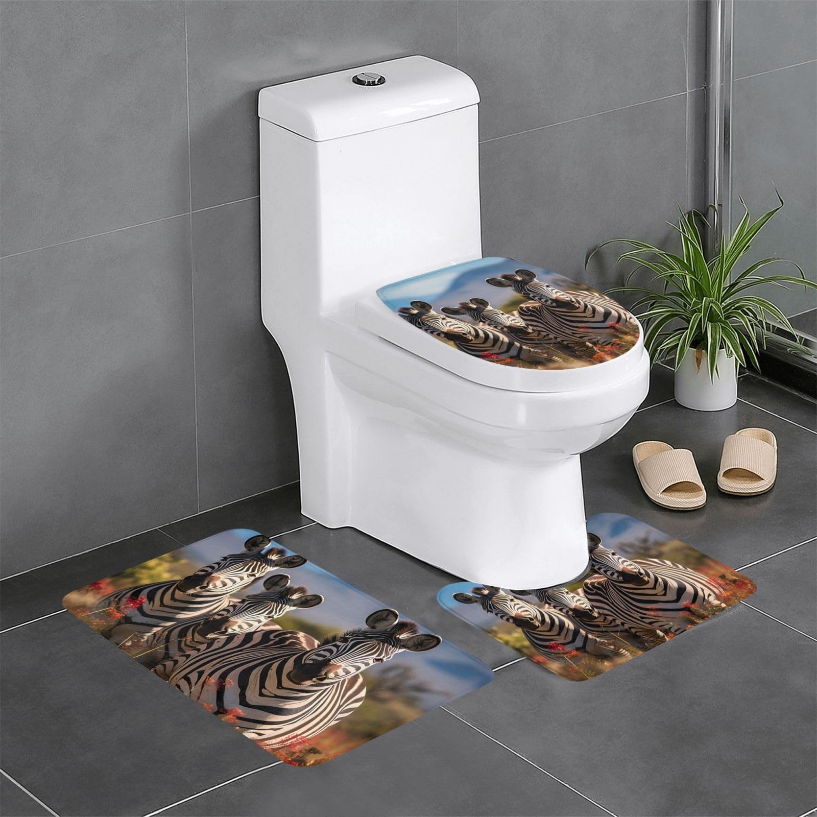 Tapis de salle de bain antidérapants zèbre 3 pièces pour wc