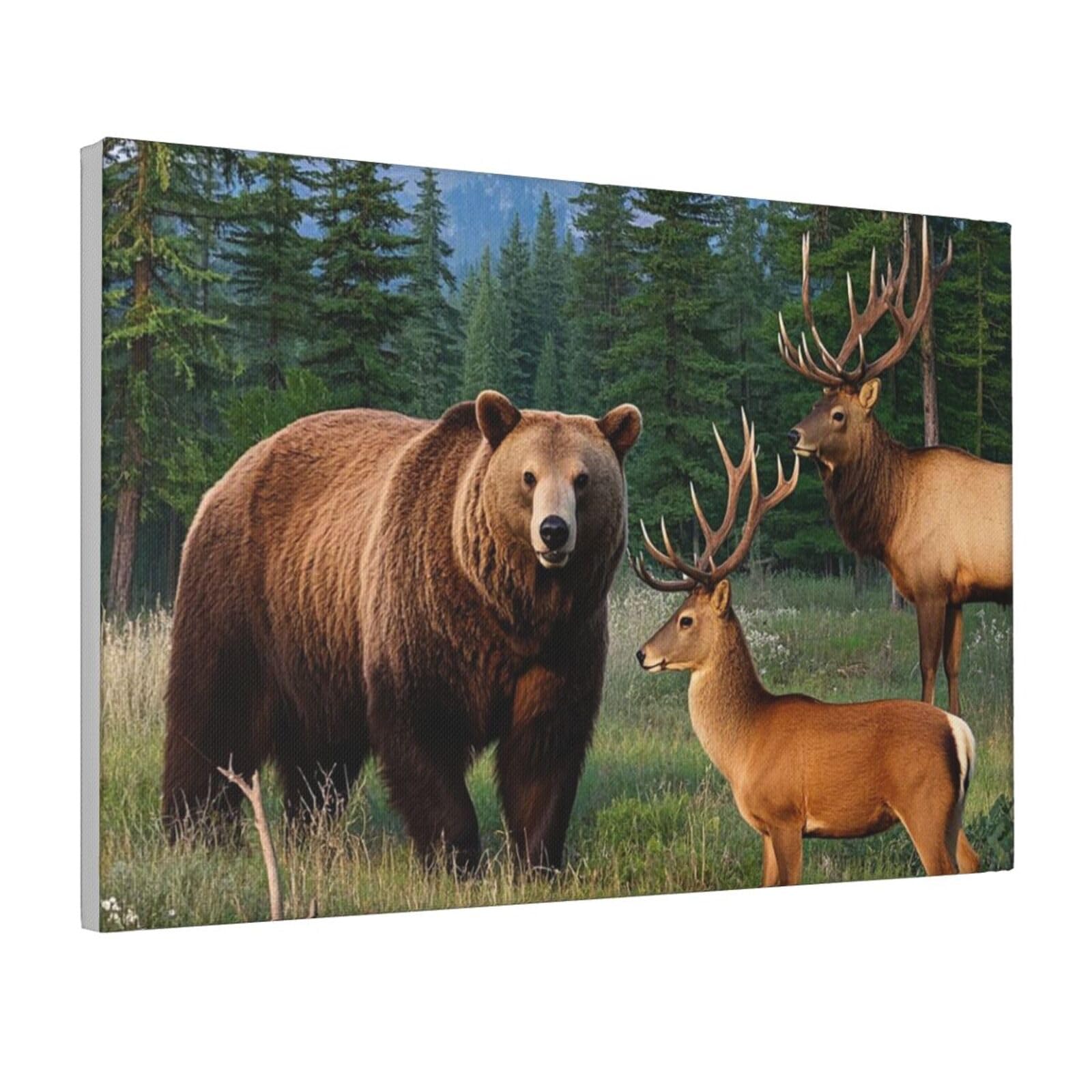 Framed Wall Art for Living Room Art Work, Vintage Bear Deer Country Wildlife Elk Forest Animals Picture Prints Modern Office Wall Paintings Poster Aesthetic Wall Decorations for Home Decor Ready To