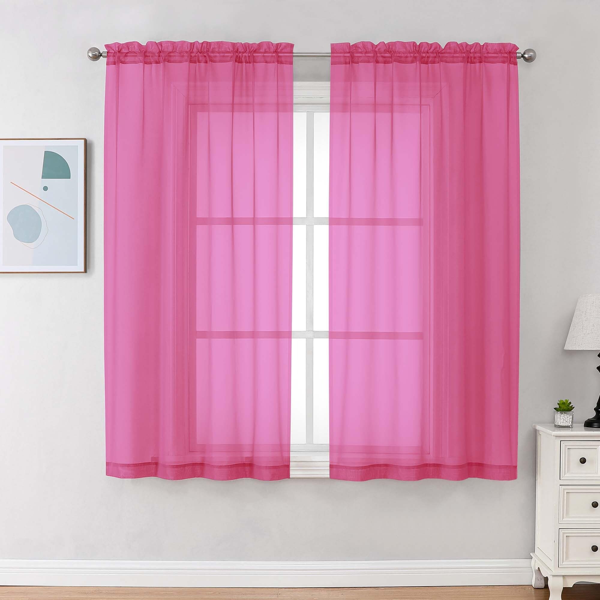 Chyhomenyc Sheer Curtains 63 Inch Length 2 Panels Set, Light Filtering Rod Pocket Window Curtain Treatment Drapes for Bedroom Living Room, Each 42Wx63L, Set of 2, Hot Pink