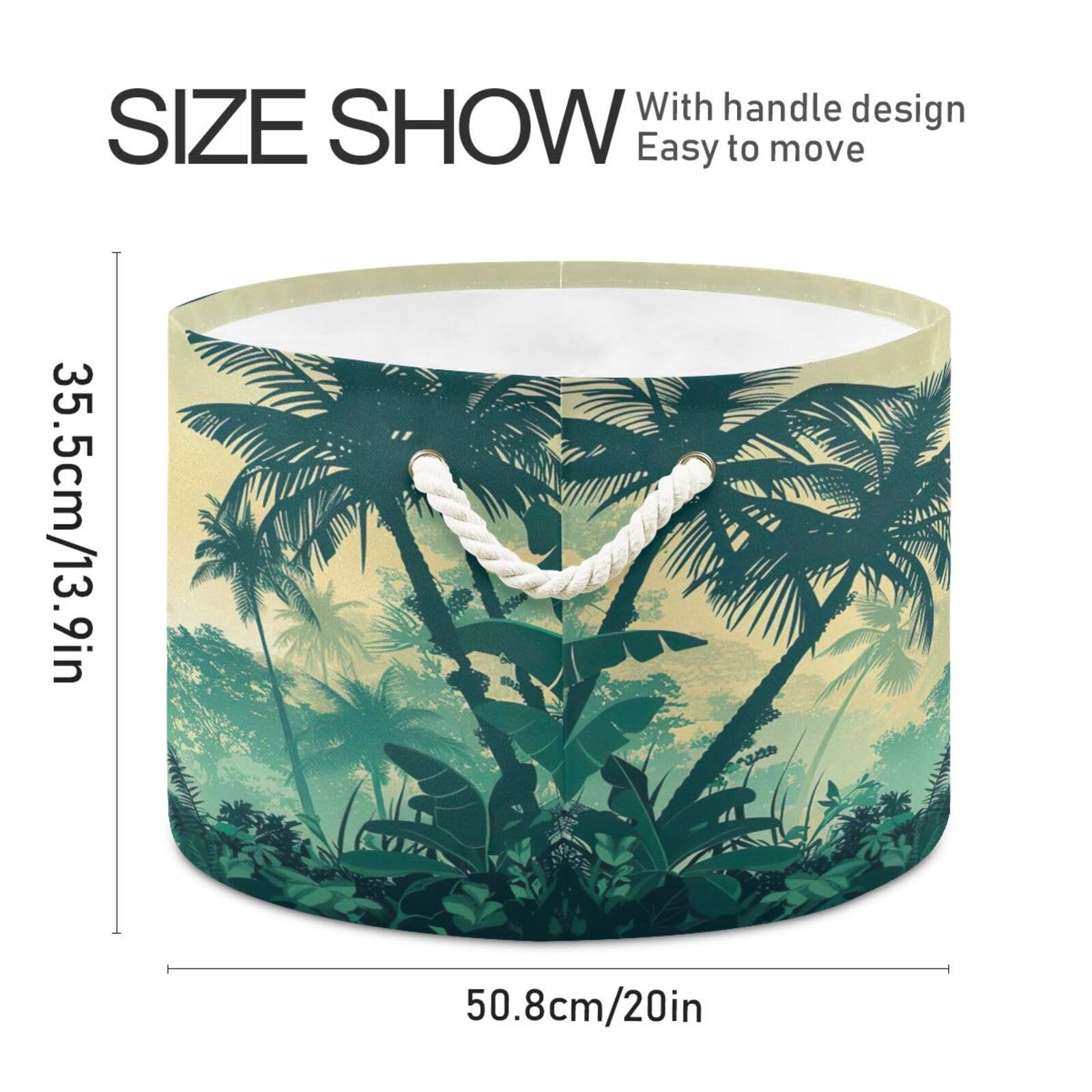 Jihqo Jungle Palm Trees Storage Basket Cotton Rope Baskets for Closet Fabric Laundry Baskets with Handle for Toy Home Office Room Organizer
