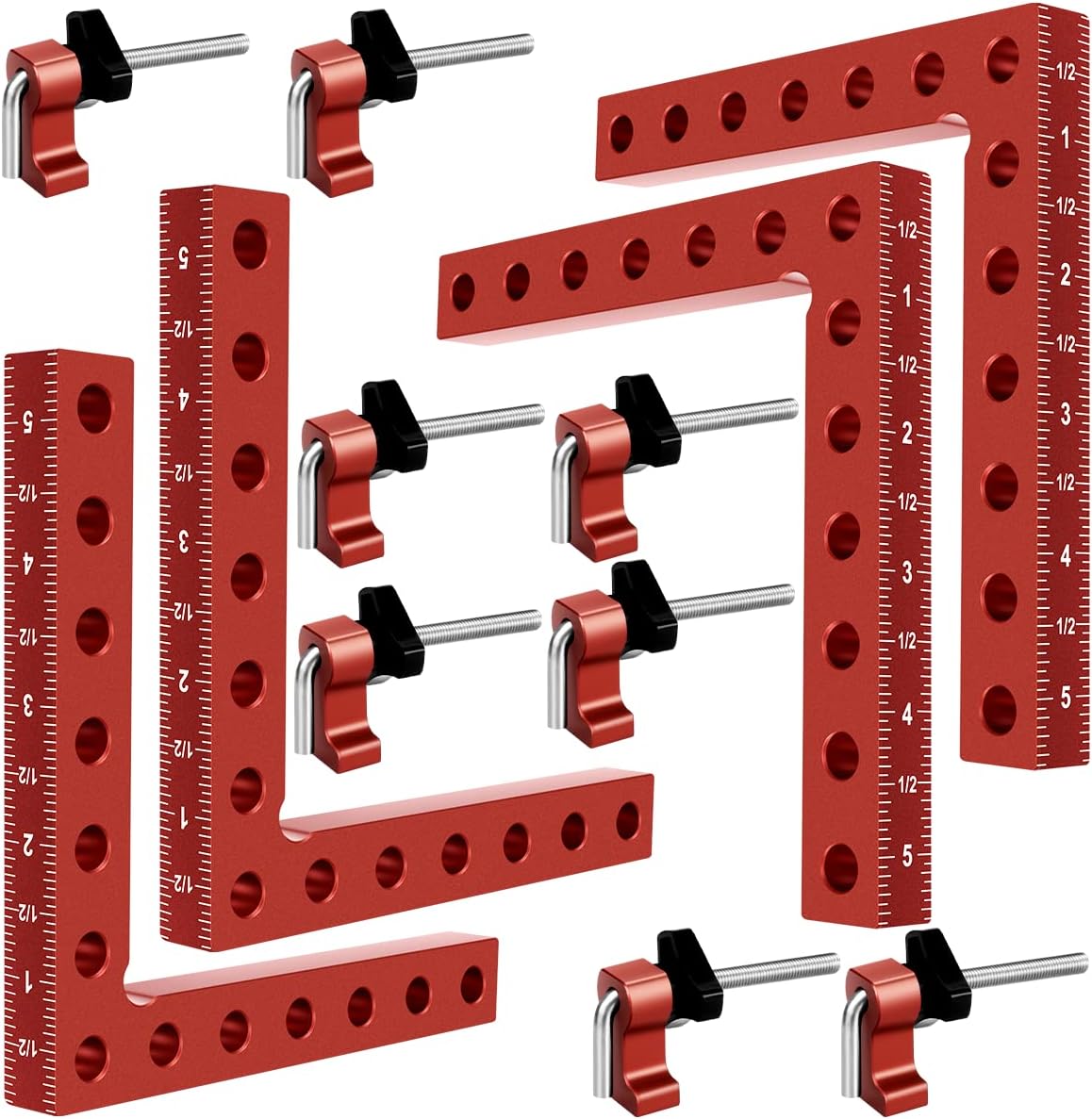 90 Degree Clamp, Cabinet Clamp, 5.5" x 5.5"(14 x 14cm) Aluminum Alloy Right Angle square Tool, Corner Clamps for Woodworking Tools, Right Angle Clamp, Drawers, Picture Frame (4pack)