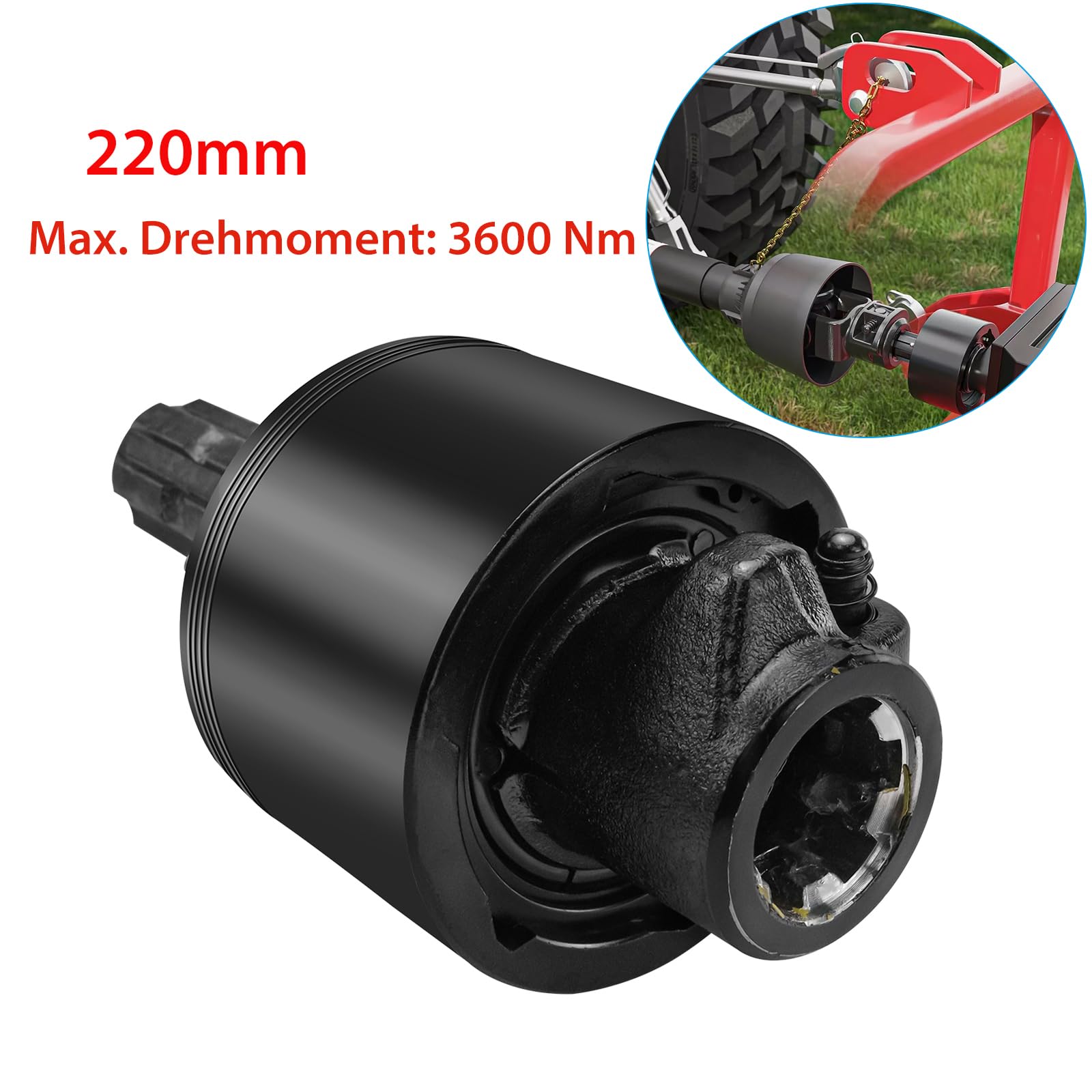 Zapfwellen Freilaufkupplung 220mm, 1 3/8" AG IG mit 6 Zahn, max. 3600Nm, Vielkeilwelle Sicherheitskupplung Kupplung für Gelenkwelle