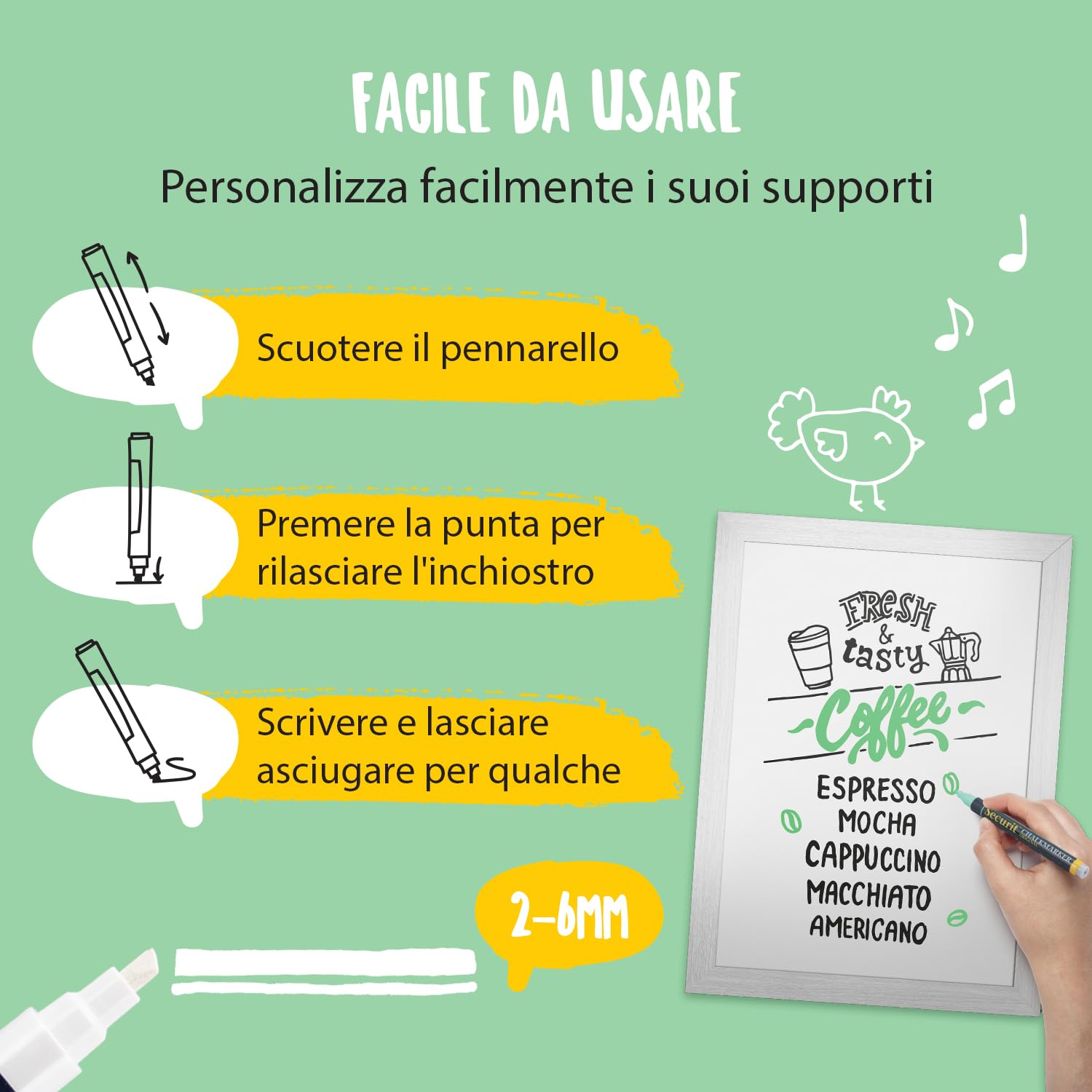 Securit Set da 8 pennarelli a gesso liquido colore Bianco - Punta Media