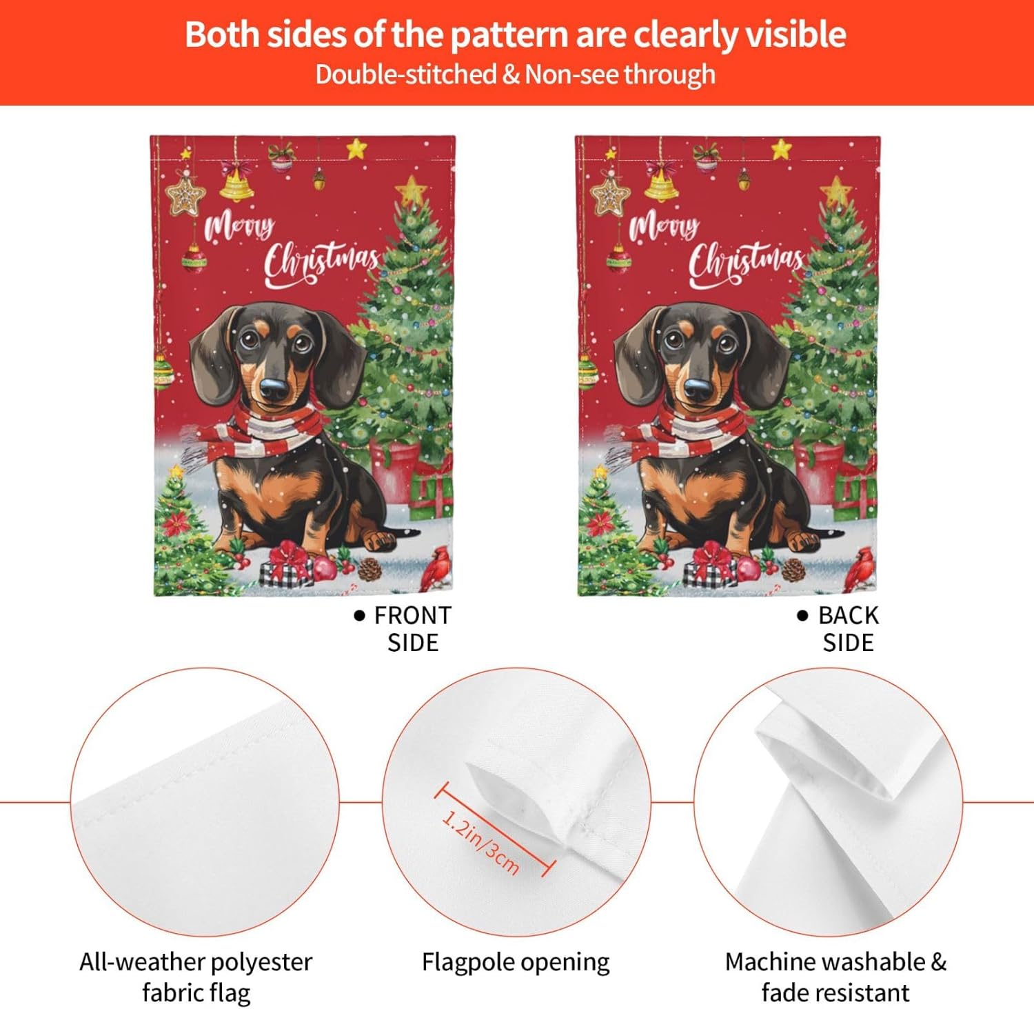 Christmas Dachshund Santa Dog Tree Garden Flag 12x18 Inch Double Sided Vertical Decoration Yard Small Flag For Outside Holiday Seasonal Outdoor - Image 7