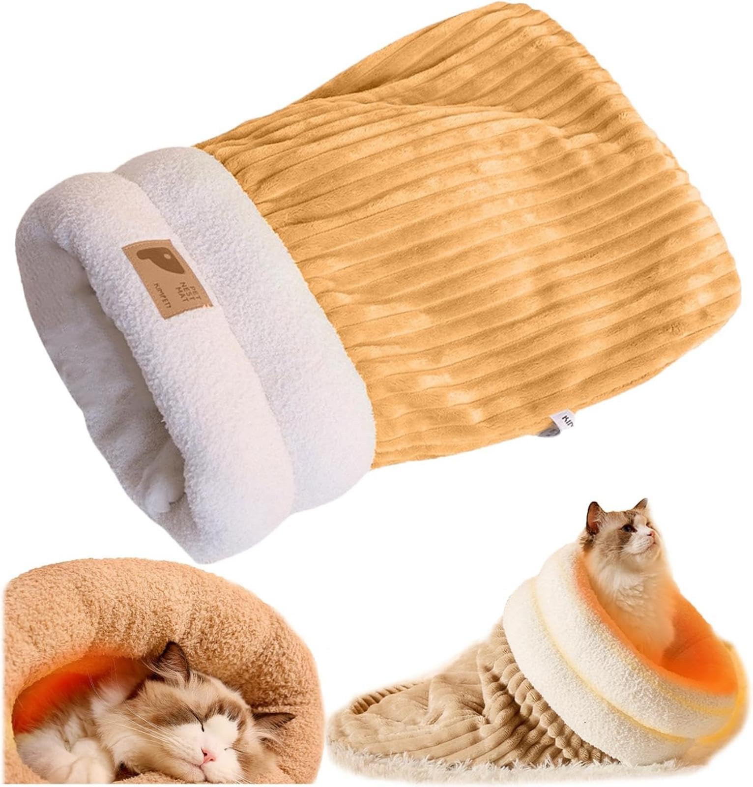 Rechory Cat Winter Sleeping Bag | Self- Warming Cat Cave Bed | Cat Sleeping Bag For Indoor Cats | Self- Warm Cat Bed Cave Flu-ffy Cat Tunnel Calming Sleeping Bags For Cats Up To 5kg/11lb