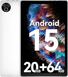 Tablet 10 polegadas Android 15 OS GMS Certified Tablets PC 1,8 GHz 5-Core 20 (3+17) GB RAM 64 GB ROM 1 TB expansível 1280x800 HD IPS tela sensível ao toque 5000 mAh WiFi 6 Bluetooth 5.4 câmera dupla