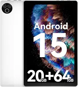 Tablet 10 polegadas Android 15 OS GMS Certified Tablets PC 1,8 GHz 5-Core 20 (3+17) GB RAM 64 GB ROM 1 TB expansível 1280x800 HD IPS tela sensível ao toque 5000 mAh WiFi 6 Bluetooth 5.4 câmera dupla