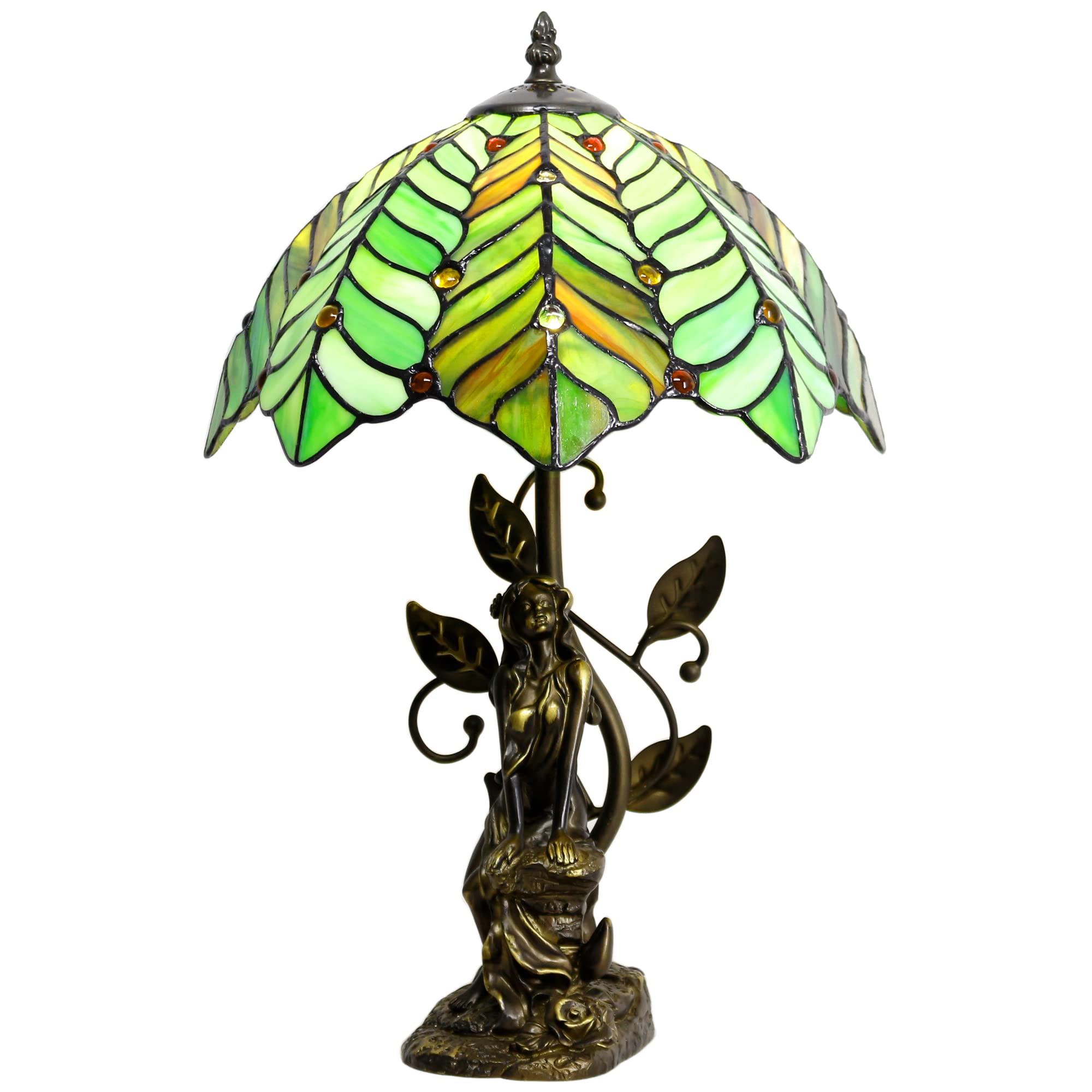 ZJART Tiffany Table Lamp Stained Glass 12X12X18.5 Green Amber Coconut Tree