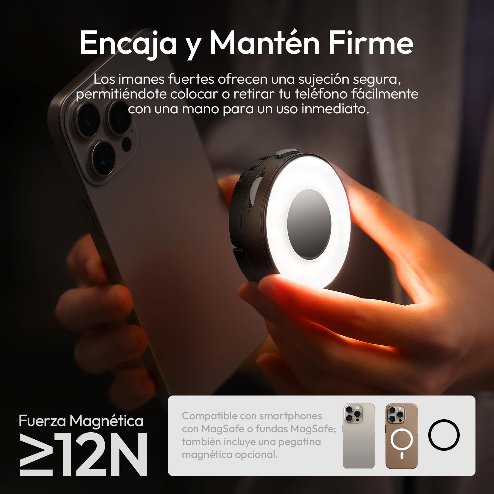 ULANZI ML05 Luz Magnética para Selfie para iPhone, LED Anular con Doble Imán y Espejo, 9000 K CRI≥97, Luz para Móvil con Iluminación Gran Angular, Ideal para Vlog, Foto y Grabaciones de Vídeo
