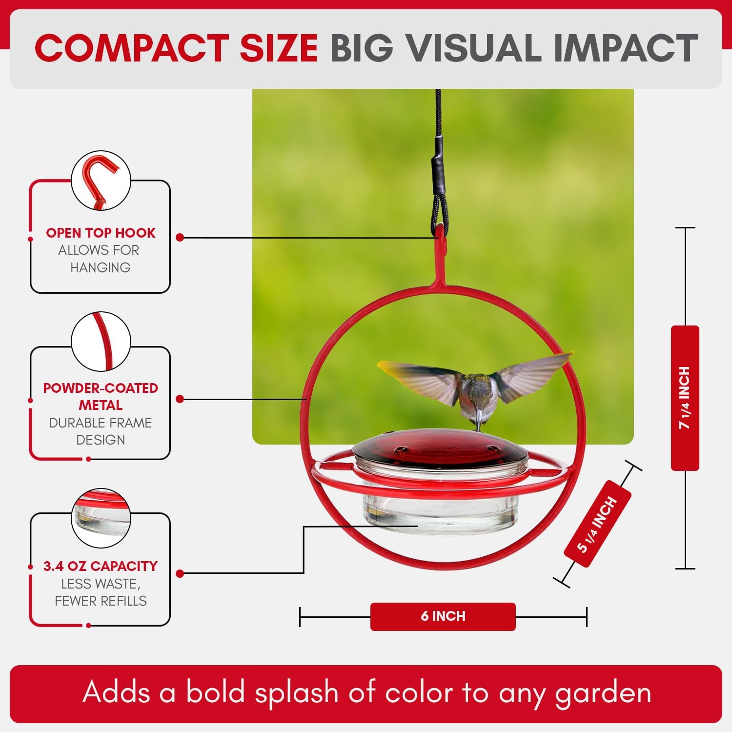 Hummingbird Feeder for Outdoors Hanging, 3.4 OZ Hummingbird Feeders, Glass Bowl with 4 Feeding Ports, Leak Proof Lid & Circular Perch, Bird Feeder (1, Red) - Image 7