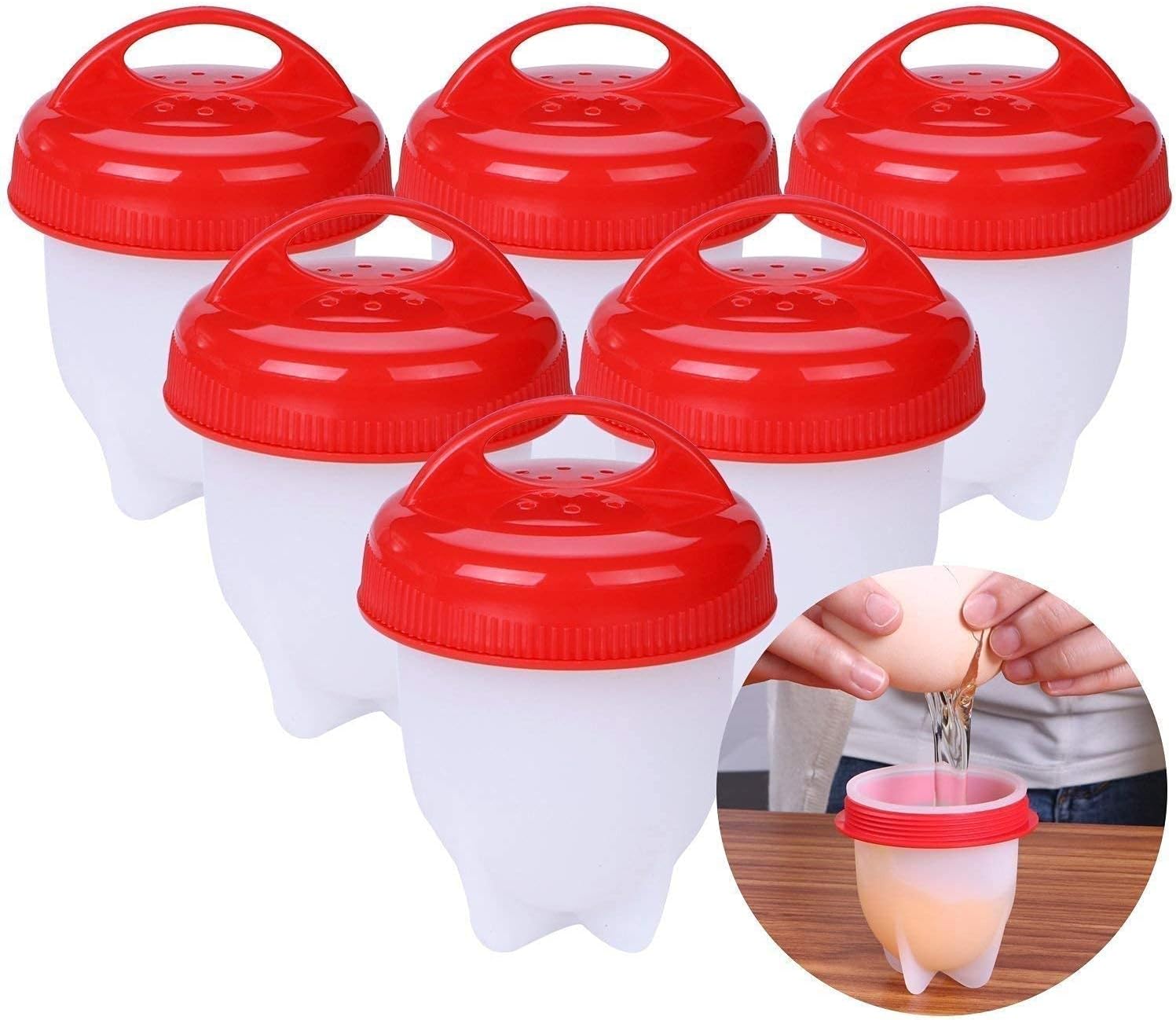 Egg Boiler - Egg Cooker Hard and Soft Make No Shell Egg Boiled Cooker Mould Non Stick Silicone Egg Poachers Cups (6 Pack)