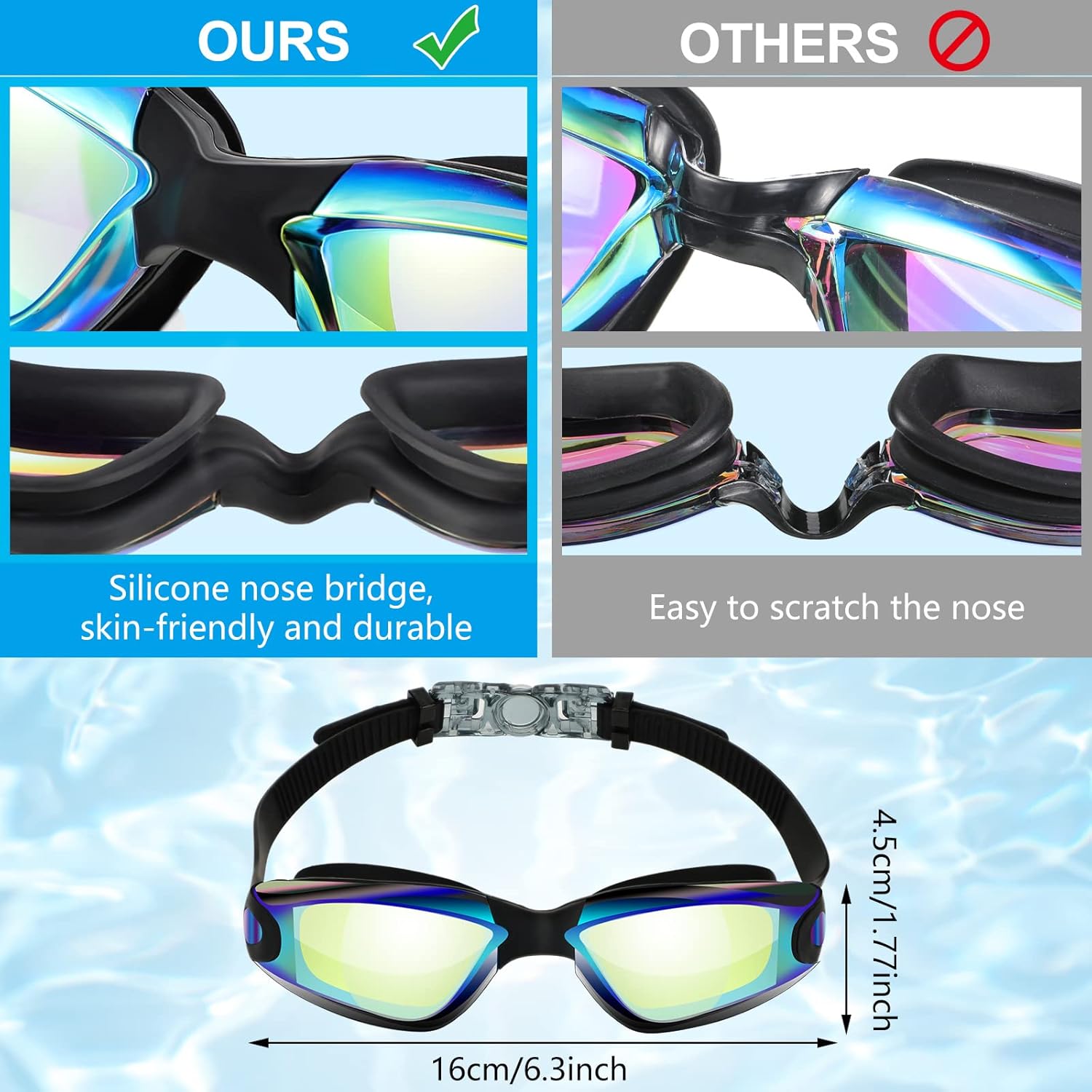 Flutesan 6 Pack Swimming Goggles Adult Kids Anti Fog Pool Goggles with Ear Plugs Nose Clip No Leaking Full Protection