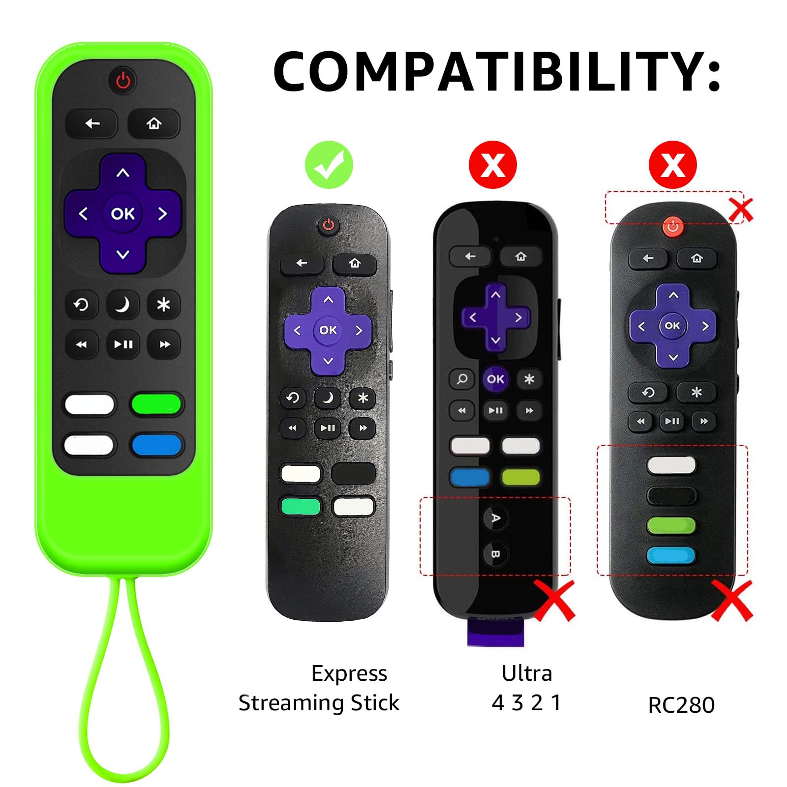 Roku - Funda para mando a distancia Roku (2 unidades), compatible con Roku Express, Roku Streaming Stick+ Roku Express 4K+ 2021, Roku Ultra (verde claro + azul luminoso)