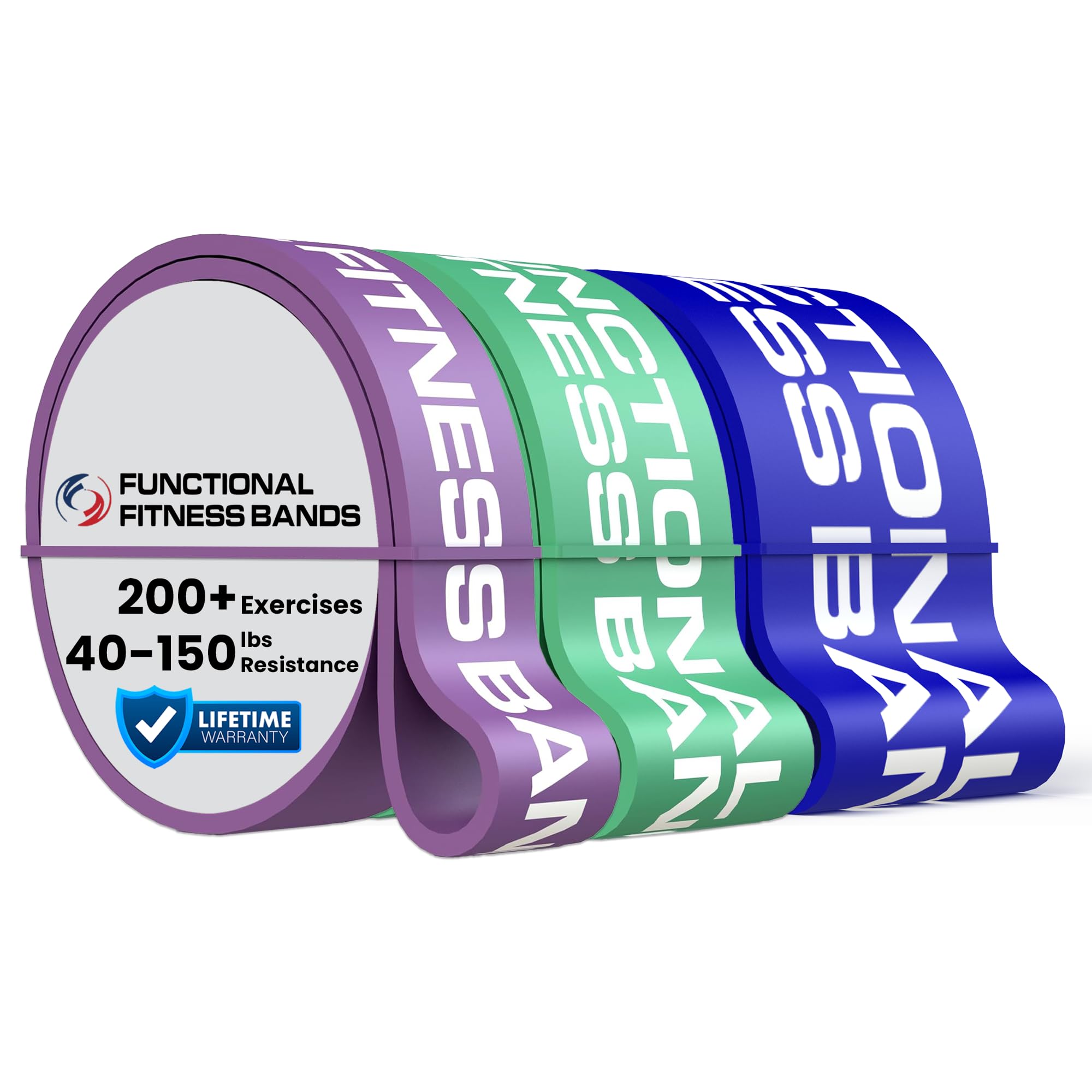 Set of 3 Functional Fitness Pull Up Bands - #4, #5, #6 - 40-350 lbs (18-159 kg) - Resistance. For Assisted Pull Ups Muscle Ups Calisthenics CrossFit Powerlifting Physical Therapy Pilates Stretching Street Workouts Full-Body Functional Fitness Workouts