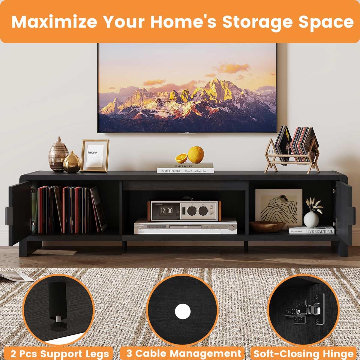 Best Black Modern TV Stand Picks for 2026 2 FATORRI TV Stand for 75/65/55 Inch TVs, Mid Century Modern Entertainment Center — product photo
