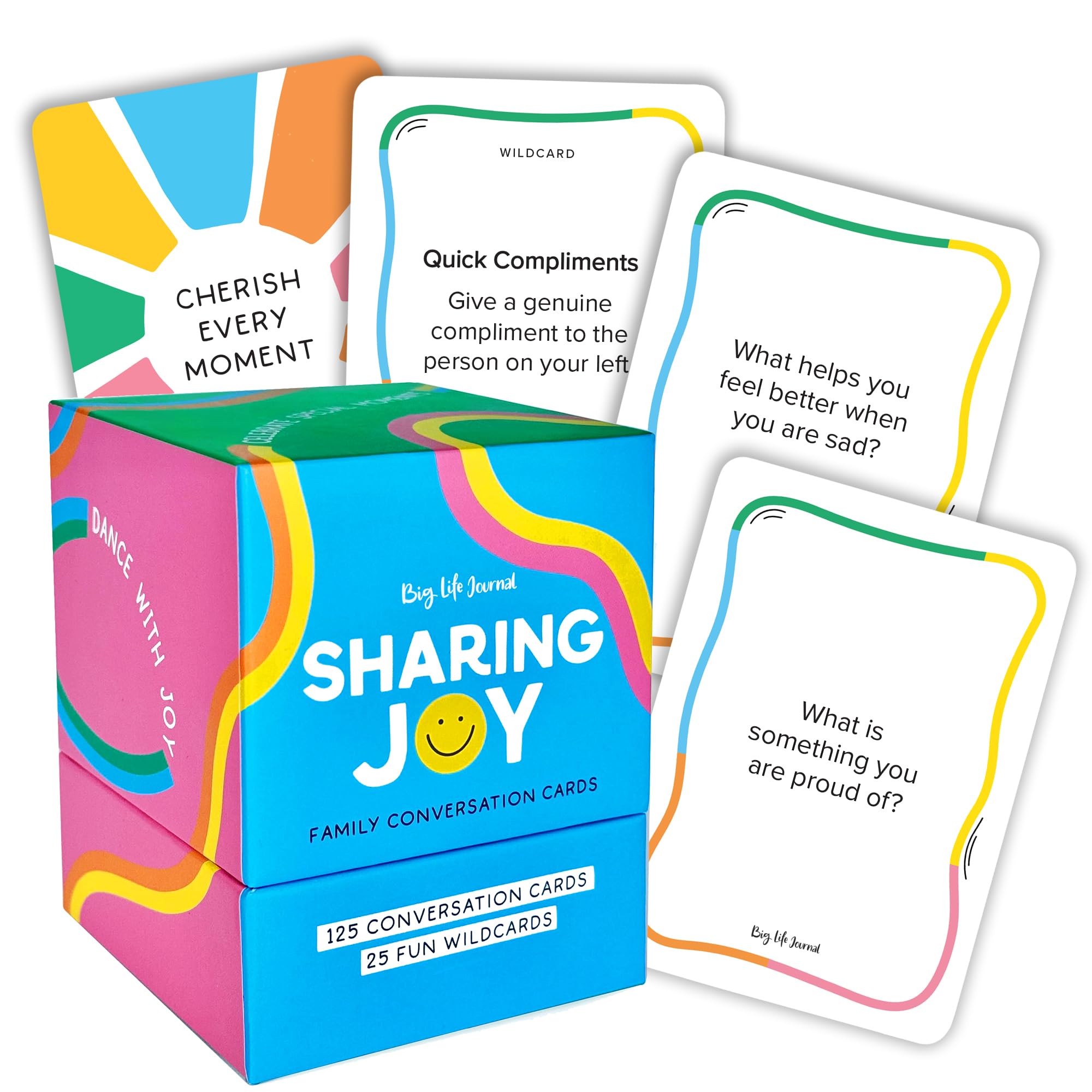 Big Life Journal – Sharing Joy Conversation Cards – 150 Prompts to Spark Joy, Gratitude & Meaningful Conversations – Gift for Families, Kids & Parents for Holidays, Road Trips & Family Dinners