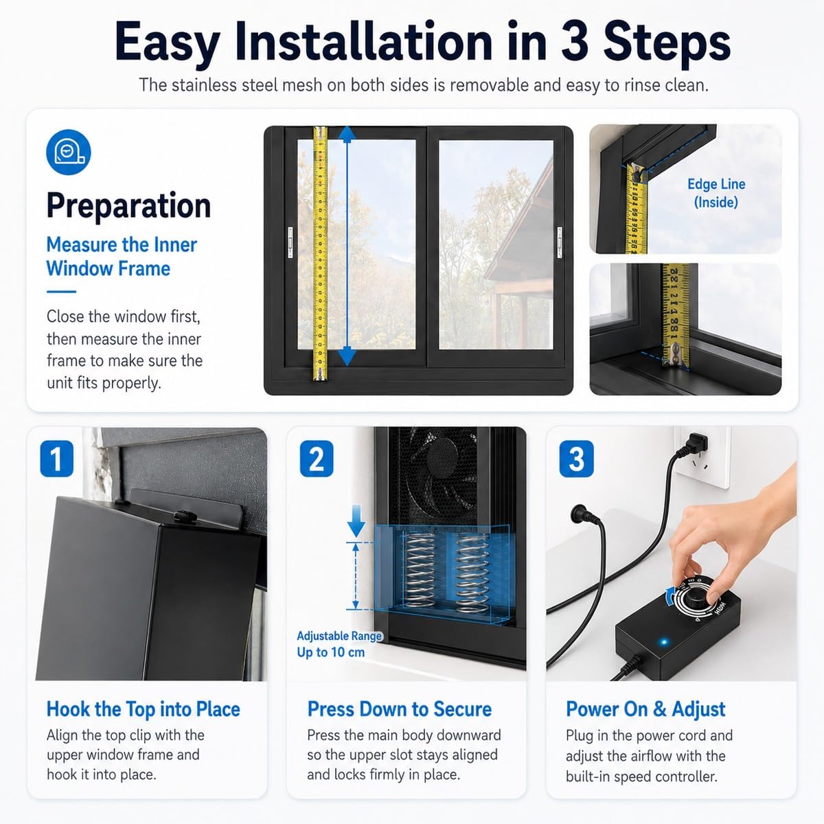 Genérico Extractor para ventana corredera, ventilador vertical con control continuo de velocidad, instalación sin taladro para cocina, baño, dormitorio y ático