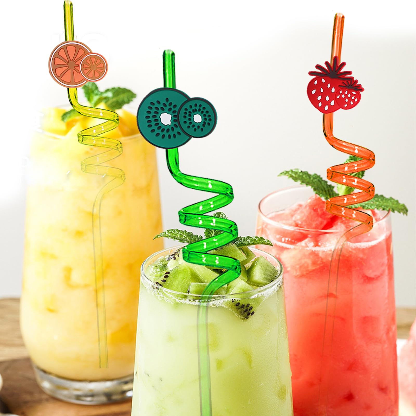 Set 8 Cannucce Di Frutta In Plastica, Colorate, Per Feste In Piscina E Cocktail - Divertenti E Decorative