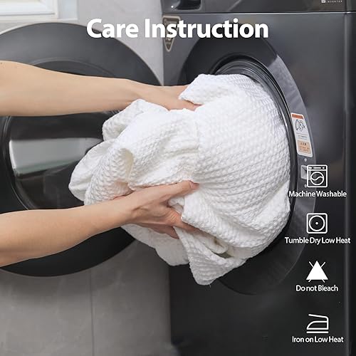 Miniatura 7 de Manta de punto gofre 100% algodón (blanco  tamaño individual  66 x 90 pulgadas), prelavada y no encoge, suave y ligera, manta de 380 GSM tejido de