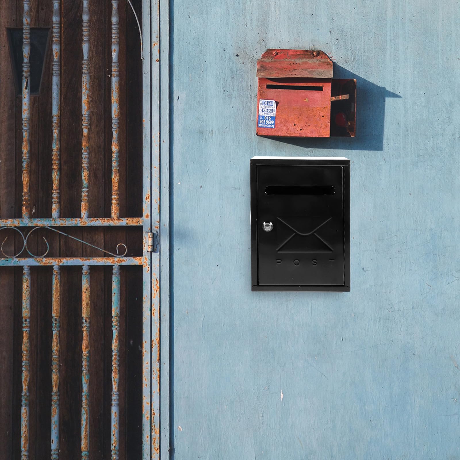 Buzón de Pared Vintage con Cerradura, Hierro, Negro para Hogar