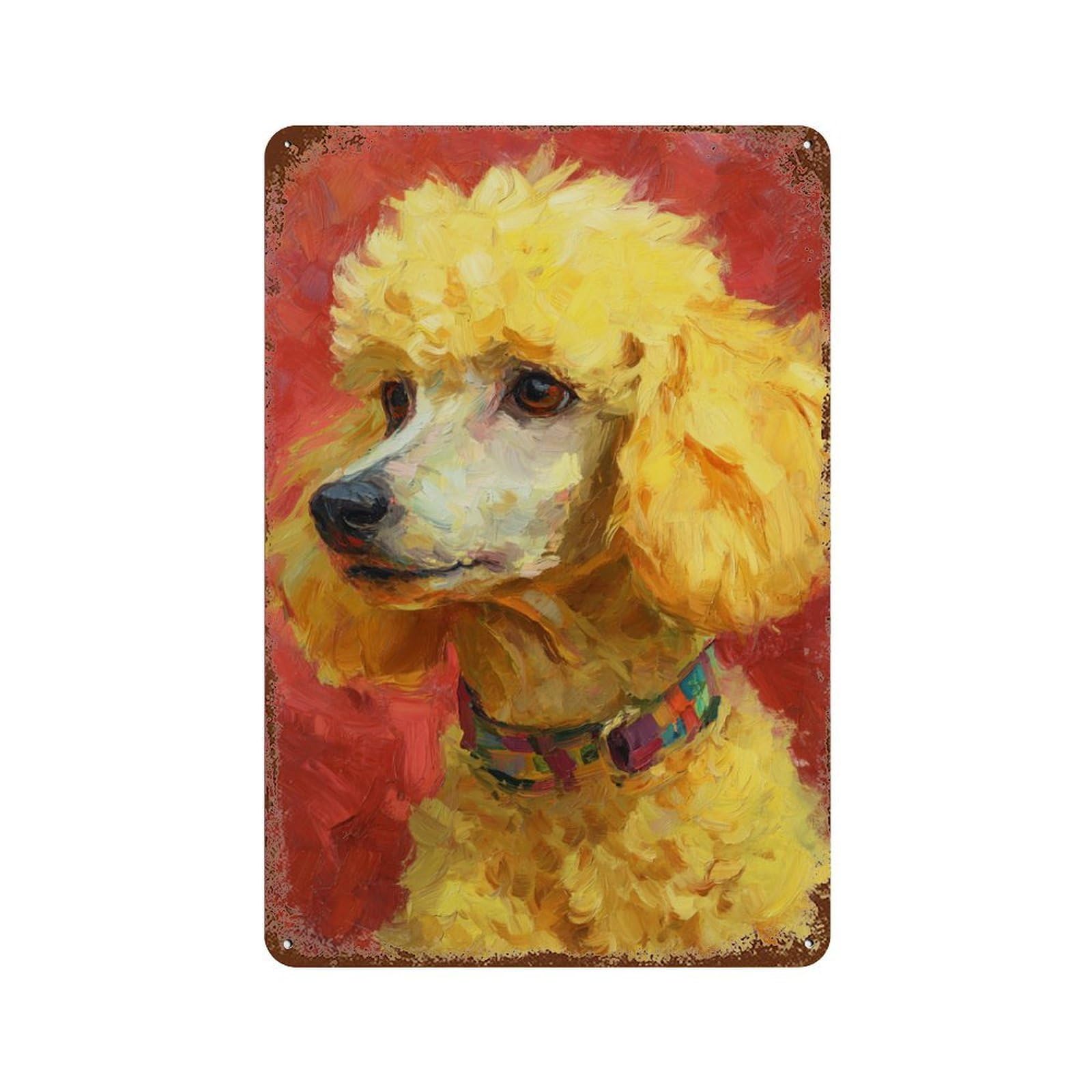 Golden Poodle Painting Artwork-1 Distressed Metal Wall Sign 11.8"x7.9", Ideal for Pub, Kitchen And Man Cave Decor