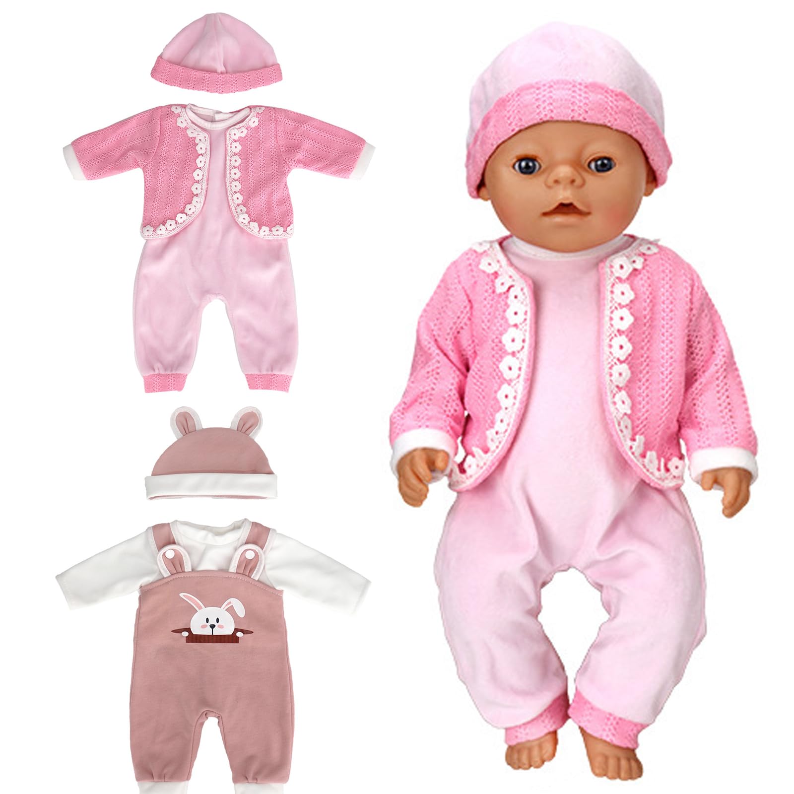 TYXHXTF Doll Clothes Overall for 18 Inch, Baby Doll Clothes Outfits, Sweet Outfits Long Sleeve Overalls (Pink)
