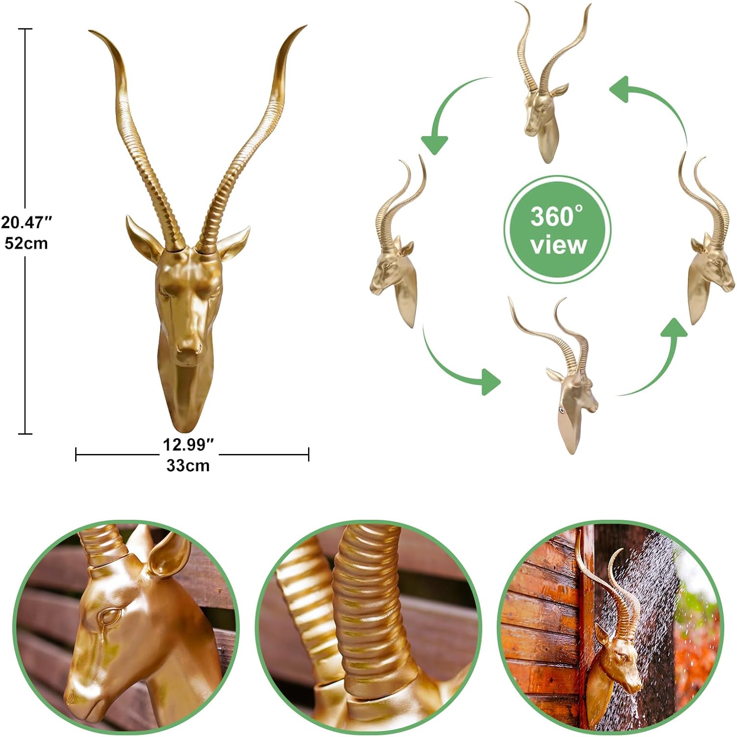 Fashionoda Large Antelope Wall Sculpture Statue - Wall Mounted Animal Heads - Rustic Dining Room Decor & More, Antelope Decorations for Home - 20.5 inch