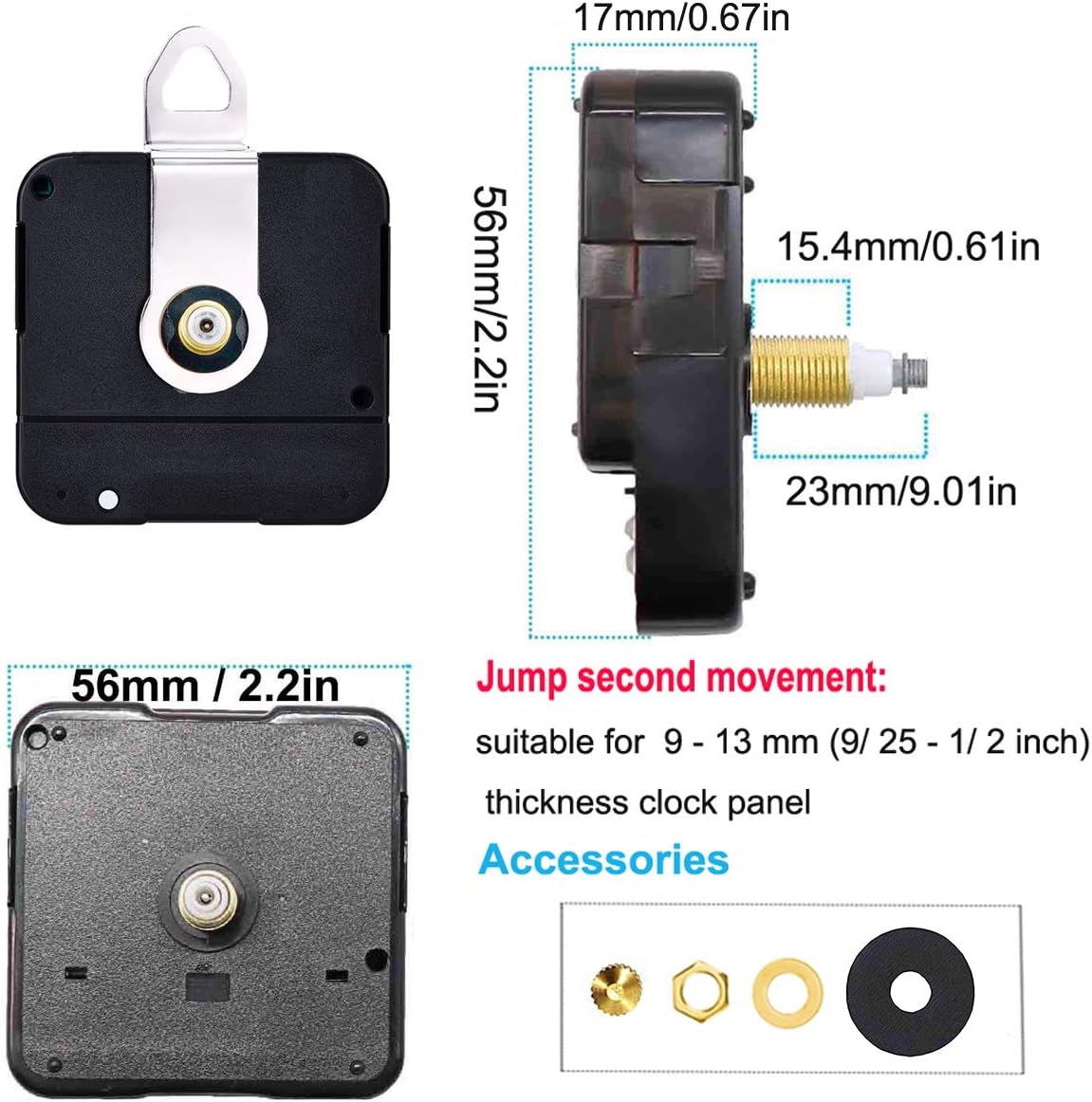 Buy High Torque I Shaft Hands Quartz Diy Wall Clock Movement Mechanism With 9 1 Inch Long Spade Hand Battery Operated Repair Parts Replacement 1 2 In Max Dial Thickness 9 10 In Total Length