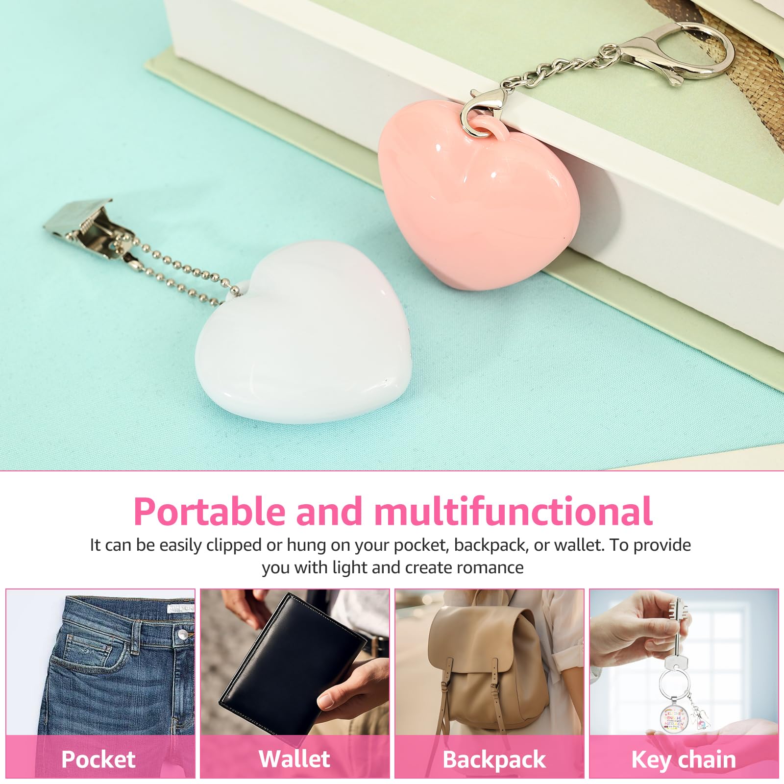 2Pcs Purse Glow Heart Light LED Automatic Sensor Form Purse Lamp Mini Touch Activated Handbag Light Portable Night — view 7