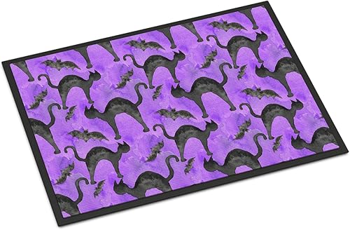 Caroline's Treasures BB7528MAT - Tapete Watecolor de Halloween con gatos negros sobre morado de 18 x 27 pulgadas, tapete para puerta delantera, para